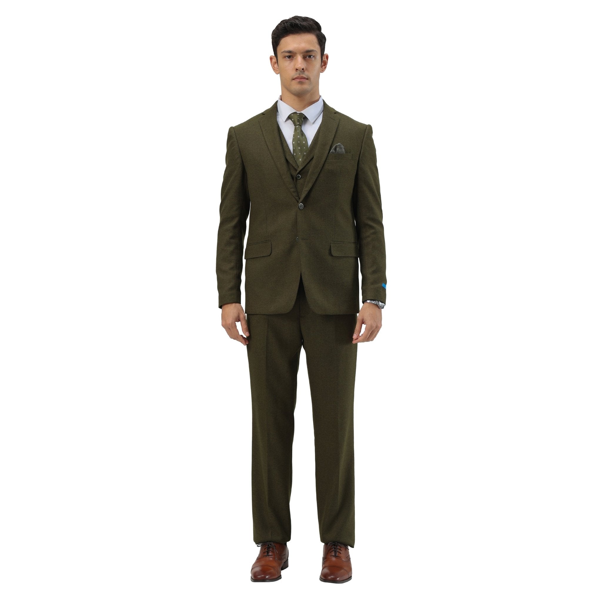 Men's Hybrid - Fit 3pc Tweed Suit w/ Expandable Waistband - Bundle Bus
