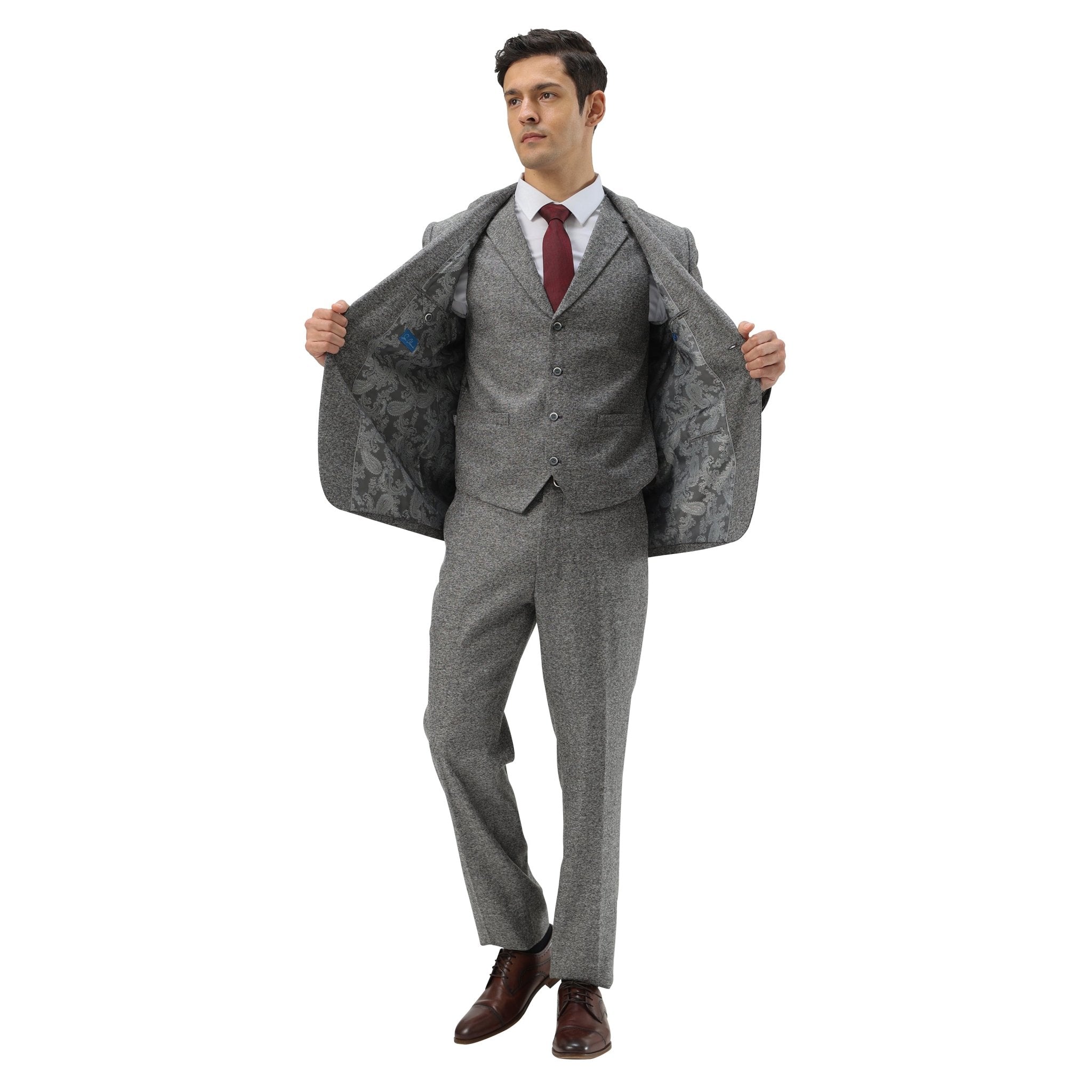 Men's Hybrid - Fit 3pc Tweed Suit w/ Expandable Waistband - Bundle Bus