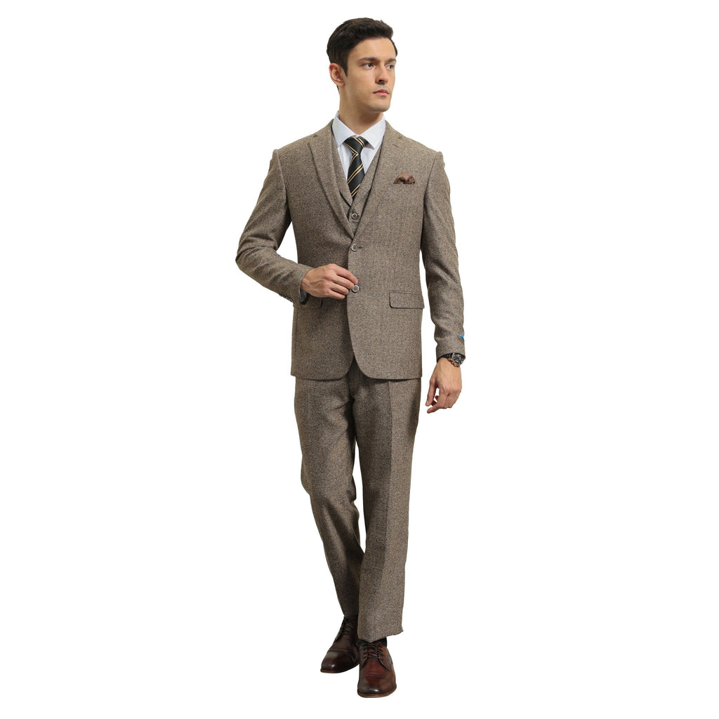 Men's Hybrid - Fit 3pc Tweed Suit w/ Expandable Waistband - Bundle Bus