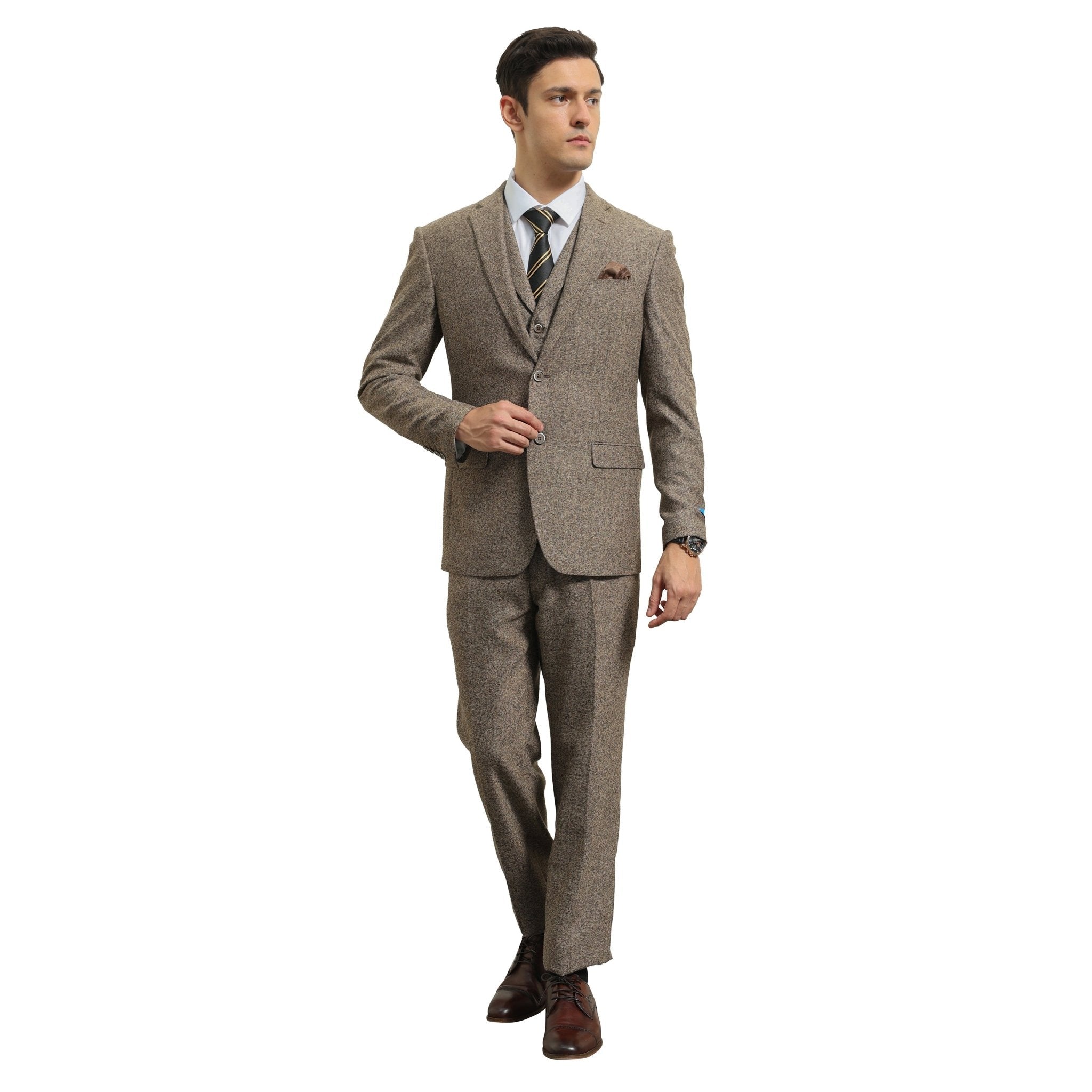 Men's Hybrid - Fit 3pc Tweed Suit w/ Expandable Waistband - Bundle Bus