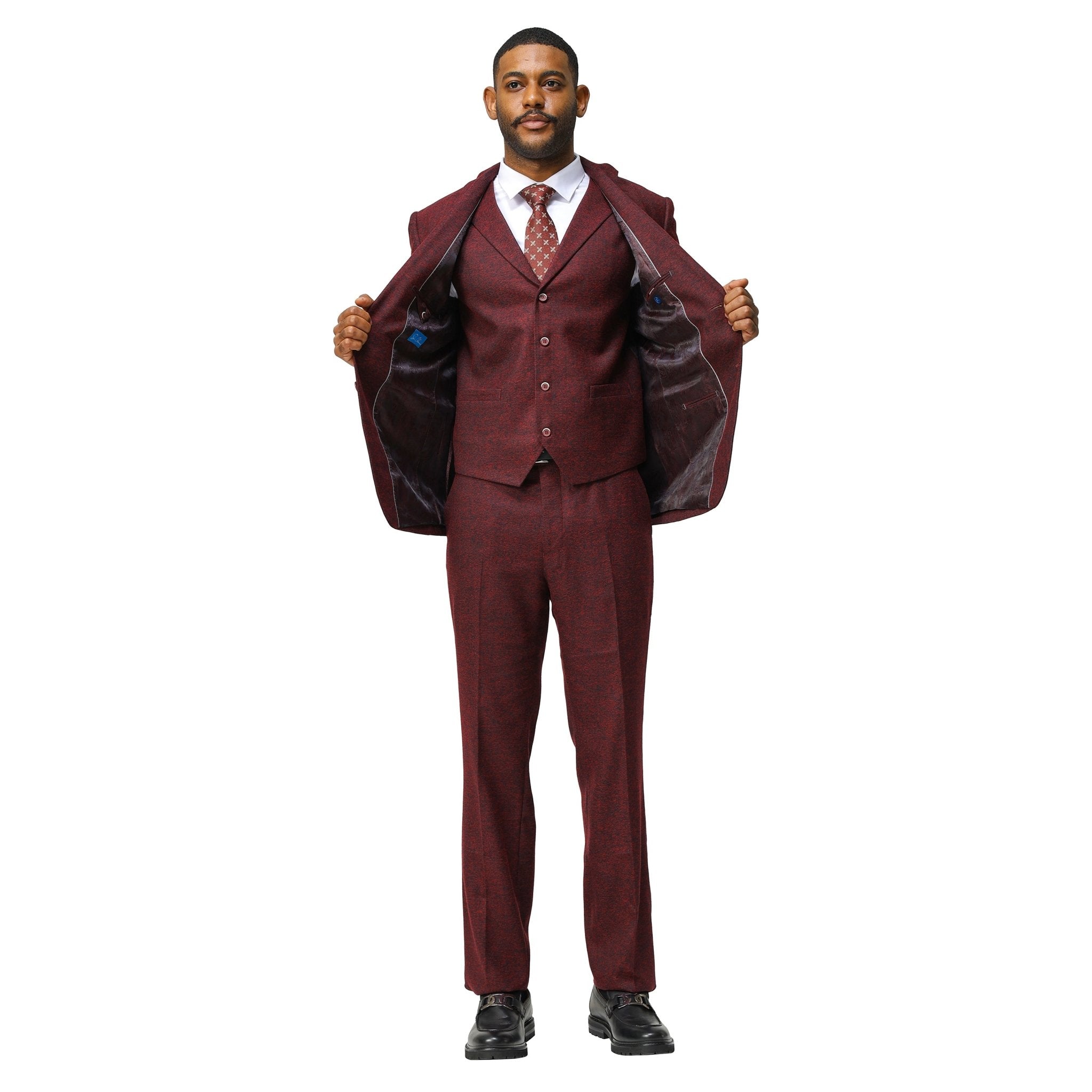 Men's Hybrid - Fit 3pc Tweed Suit w/ Expandable Waistband - Bundle Bus