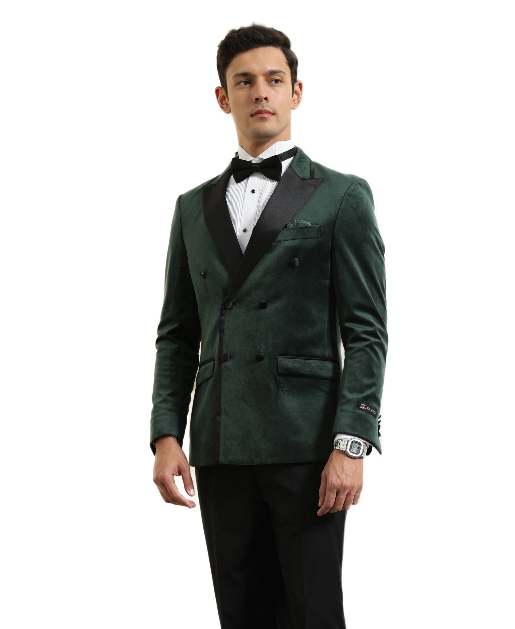 Men's Hybrid Fit Velvet Sport Coat w/ Satin Peak Lapel - Bundle Bus