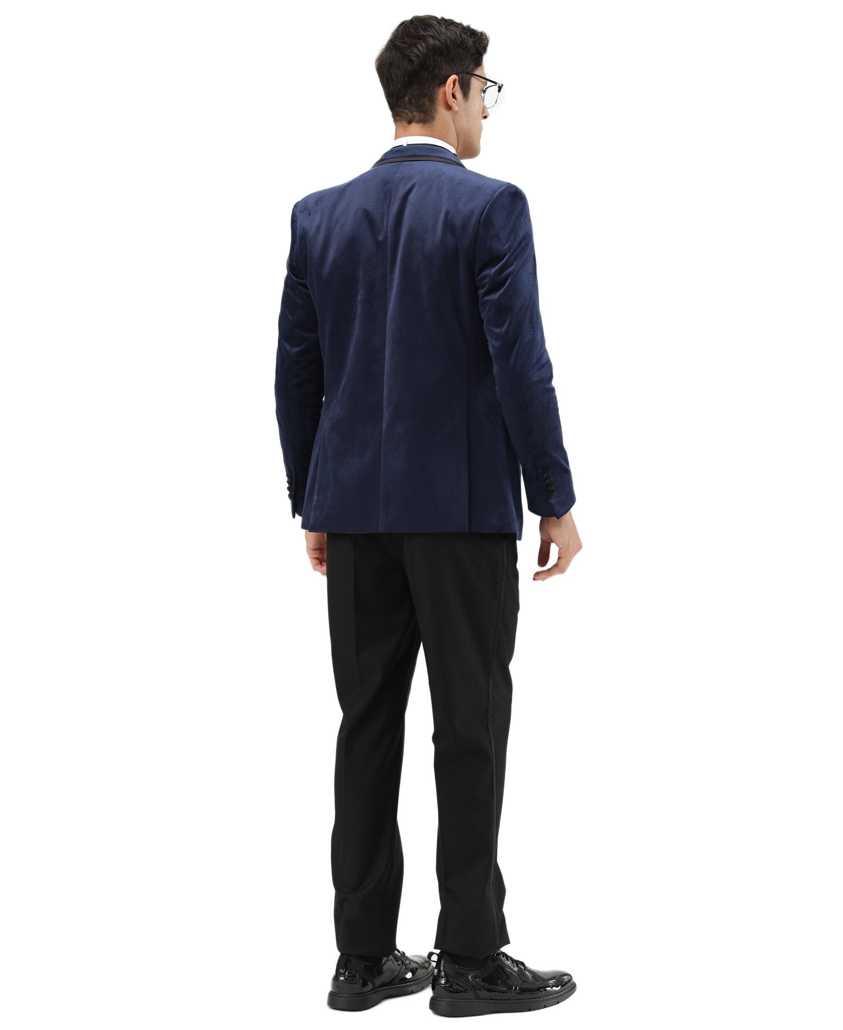 Men's Hybrid Fit Velvet Sport Coat w/ Satin Peak Lapel - Bundle Bus