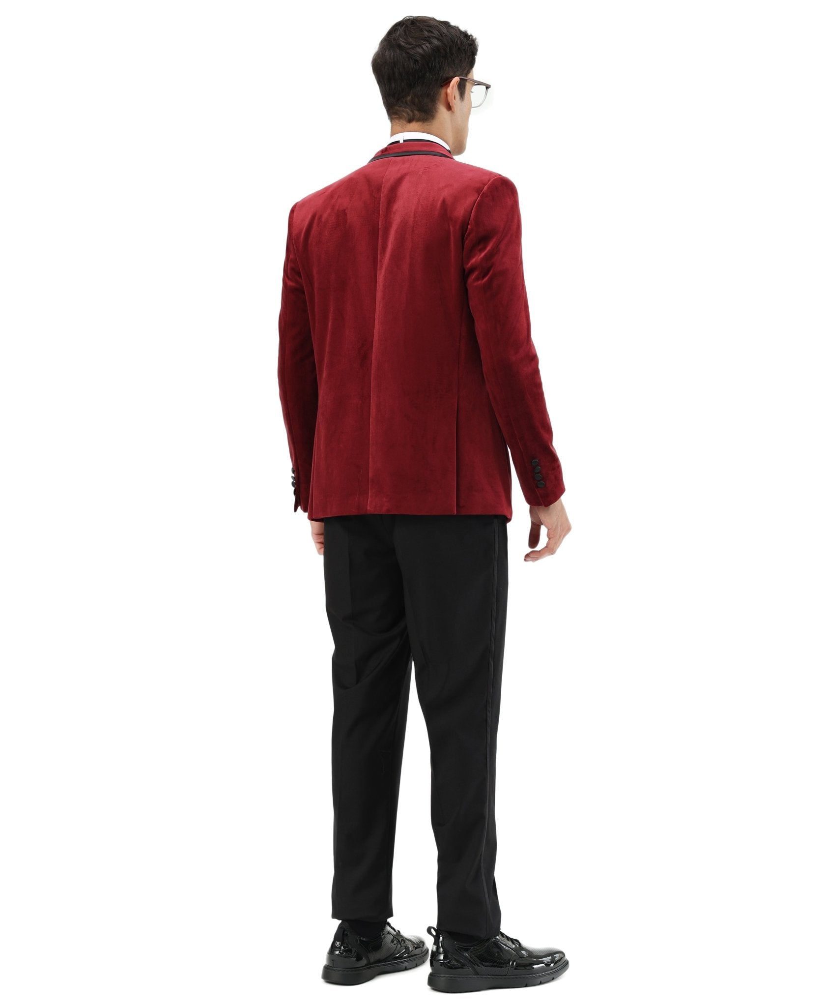 Men's Hybrid Fit Velvet Sport Coat w/ Satin Peak Lapel - Bundle Bus