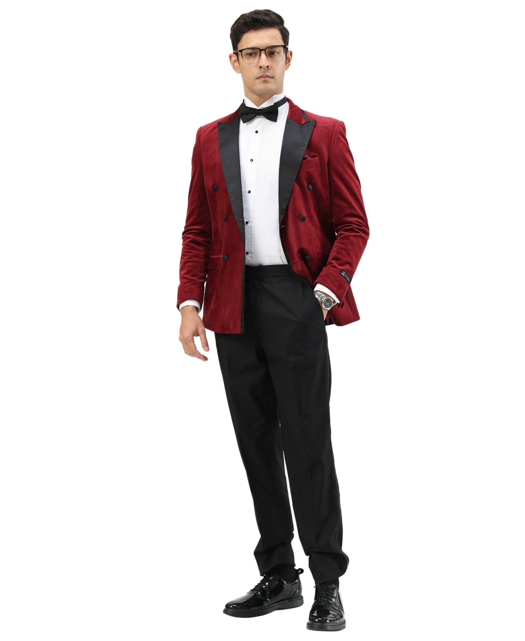 Men's Hybrid Fit Velvet Sport Coat w/ Satin Peak Lapel - Bundle Bus