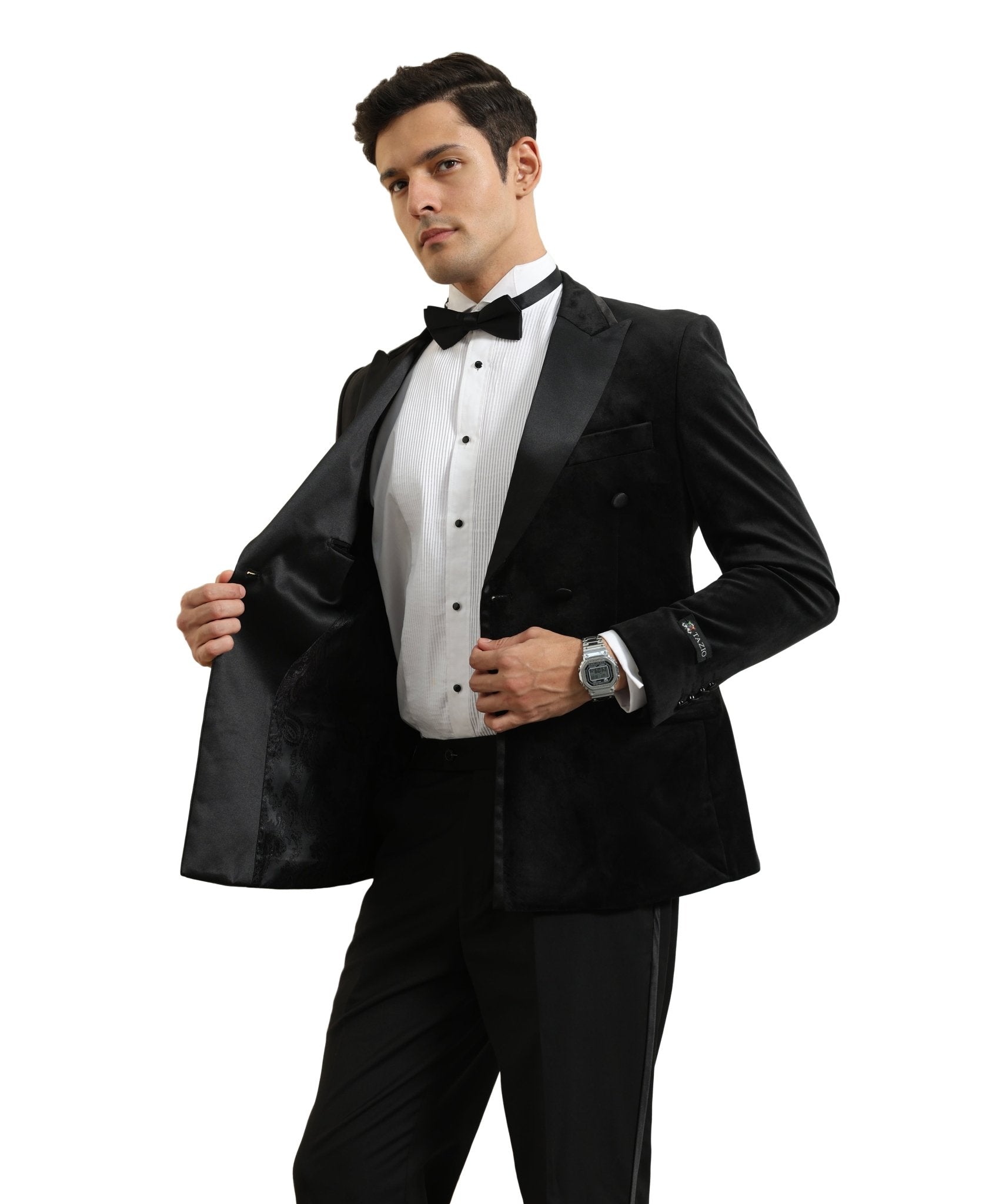 Men's Hybrid Fit Velvet Sport Coat w/ Satin Peak Lapel - Bundle Bus