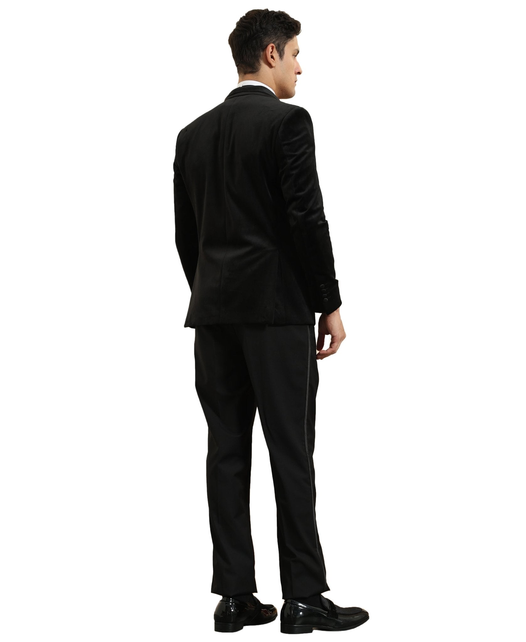 Men's Hybrid Fit Velvet Sport Coat w/ Satin Peak Lapel - Bundle Bus