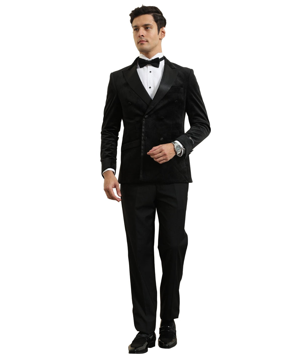 Men's Hybrid Fit Velvet Sport Coat w/ Satin Peak Lapel - Bundle Bus