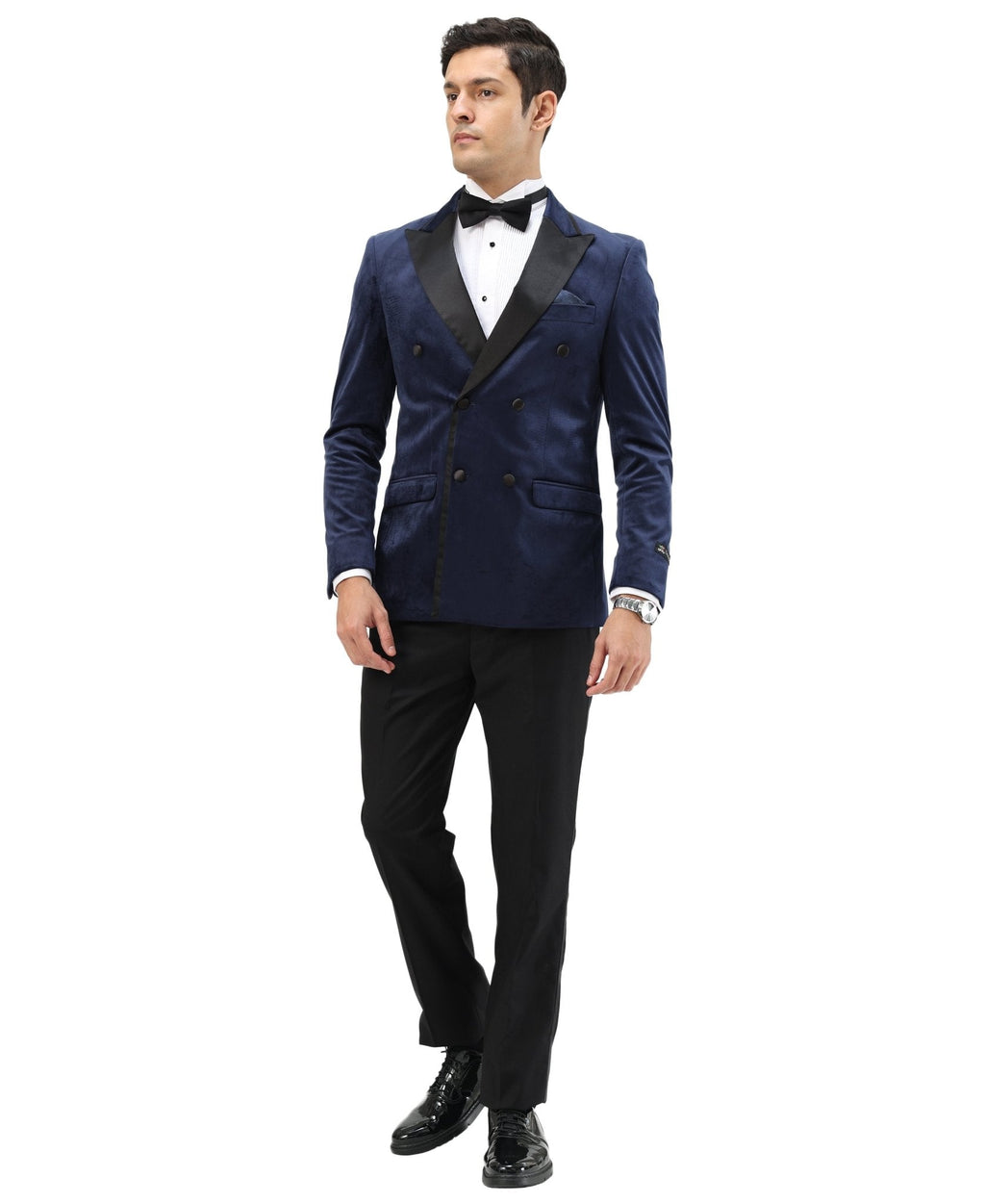 Men's Hybrid Fit Velvet Sport Coat w/ Satin Peak Lapel - Bundle Bus