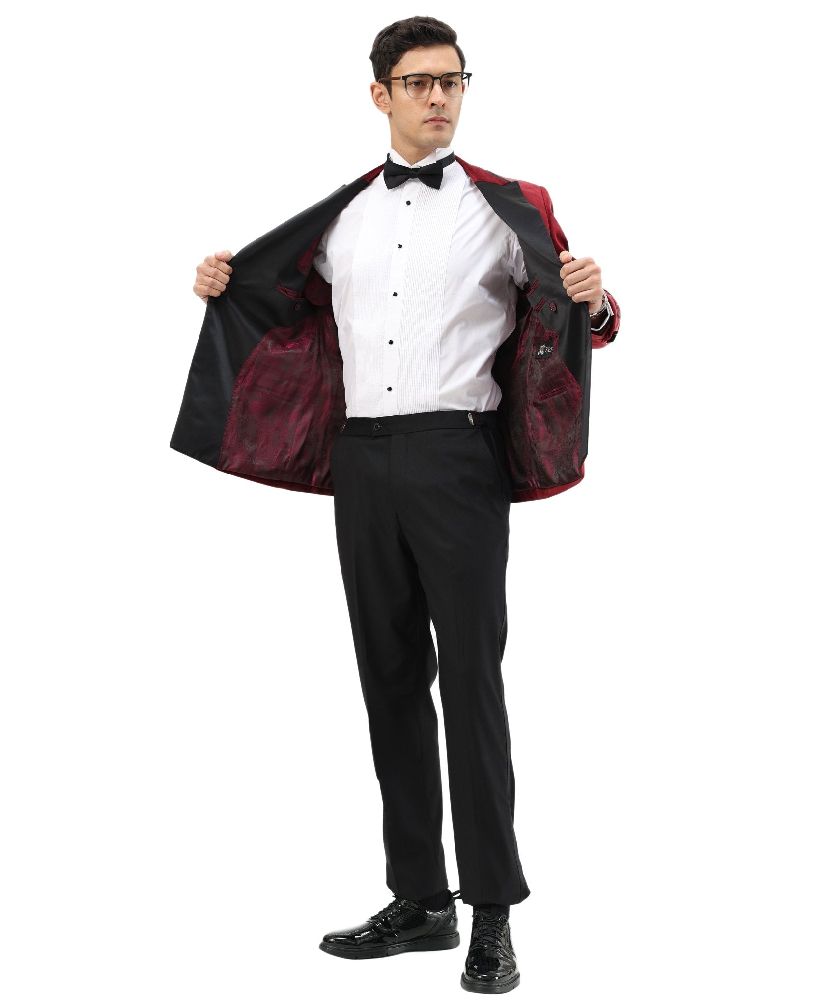 Men's Hybrid Fit Velvet Sport Coat w/ Satin Peak Lapel - Bundle Bus