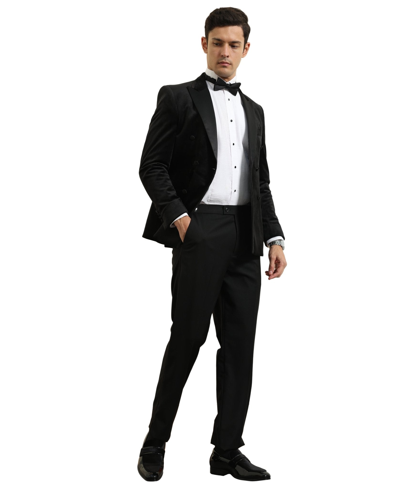Men's Hybrid Fit Velvet Sport Coat w/ Satin Peak Lapel - Bundle Bus