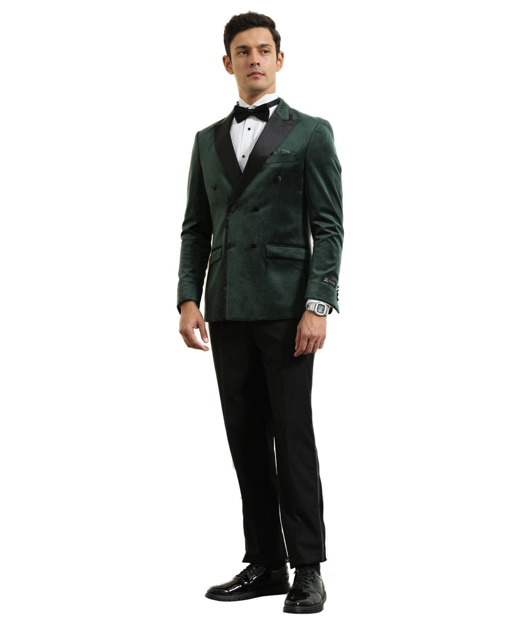 Men's Hybrid Fit Velvet Sport Coat w/ Satin Peak Lapel - Bundle Bus
