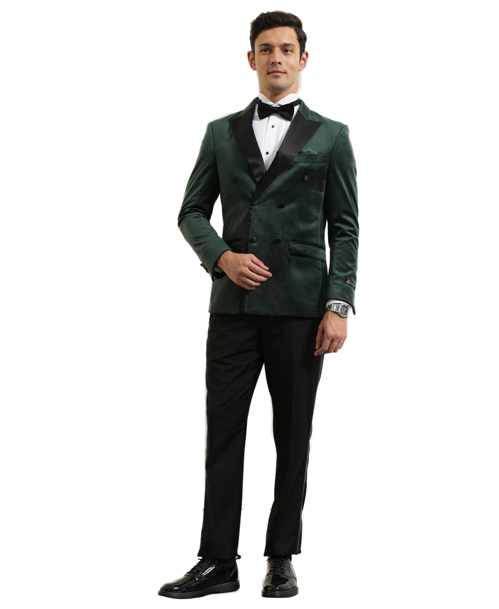 Men's Hybrid Fit Velvet Sport Coat w/ Satin Peak Lapel - Bundle Bus