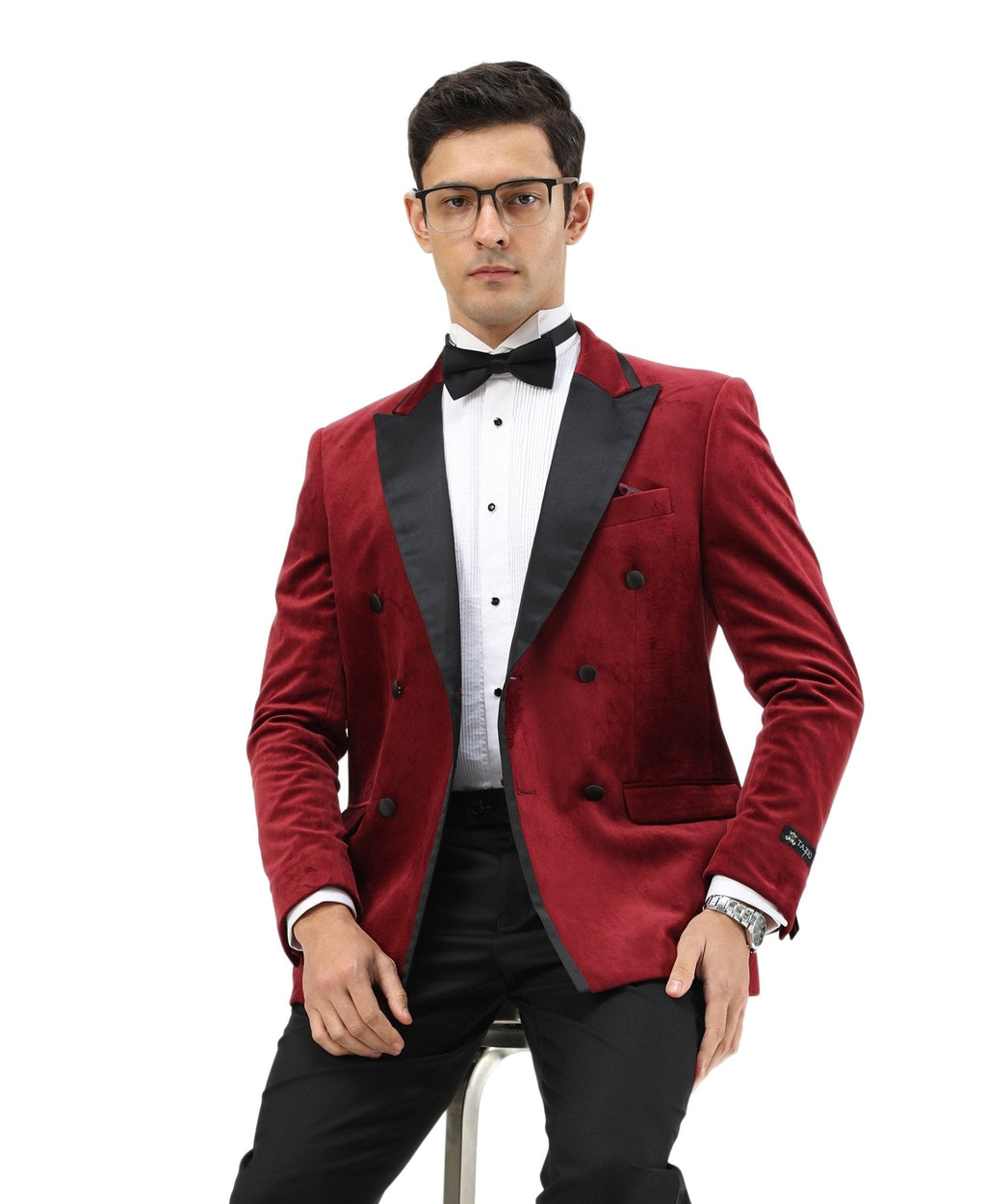 Men's Hybrid Fit Velvet Sport Coat w/ Satin Peak Lapel - Bundle Bus