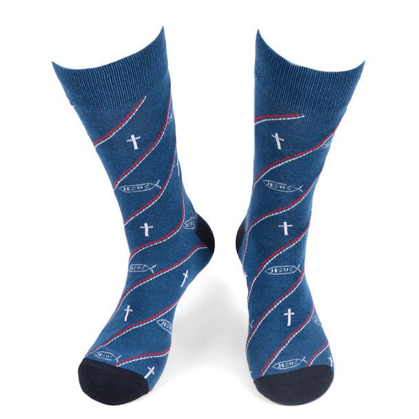 Men's Jesus Fish Novelty Socks - NVS19573-BL - Bundle Bus