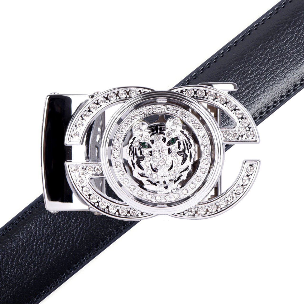 Men's Lion Rotating Bling Ratchet Belt- MGLBB54-SIL - Bundle Bus