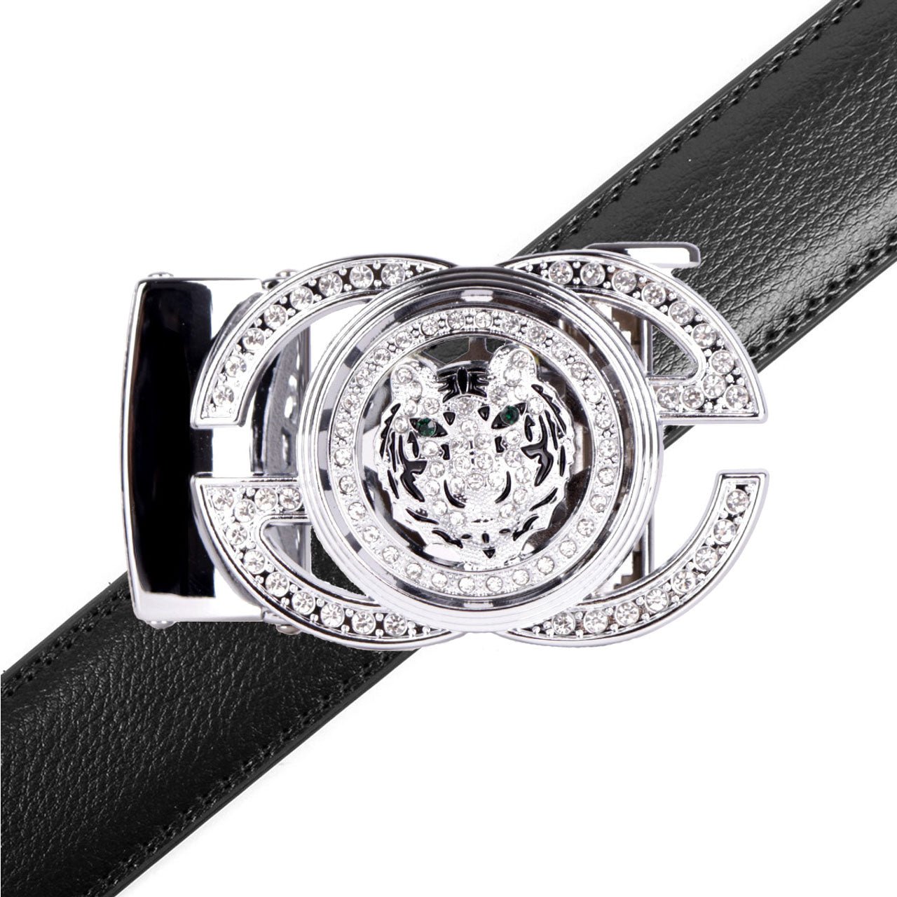 Men's Lion Rotating Bling Ratchet Belt- MGLBB54-SIL - Bundle Bus