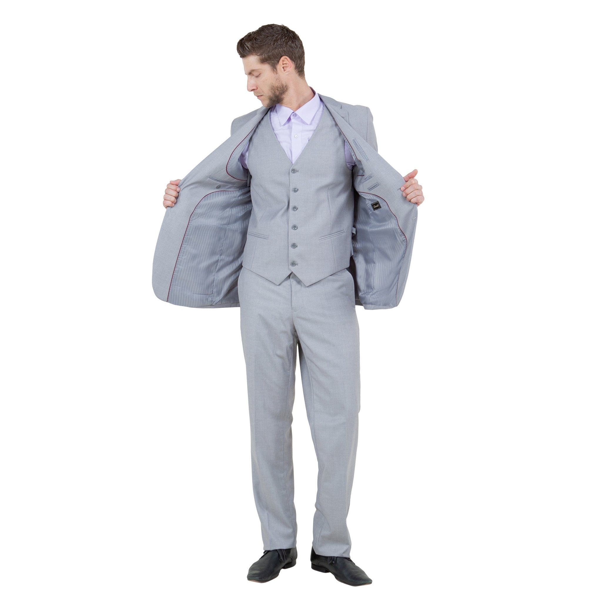 Men's Modern - Fit 3 - Piece Suit Set w/ Jacket, Vest and Pants - Bundle Bus
