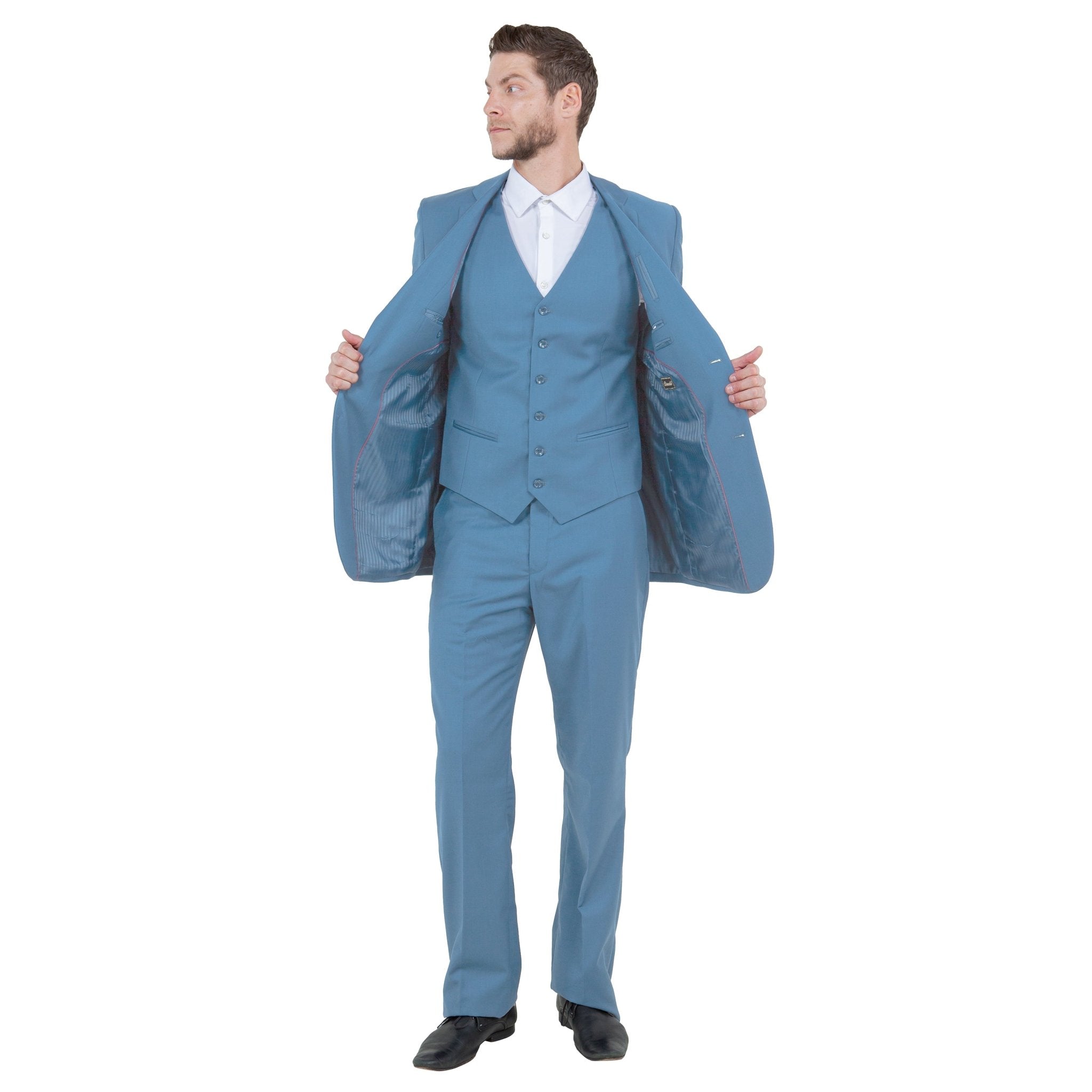 Men's Modern - Fit 3 - Piece Suit Set w/ Jacket, Vest and Pants - Bundle Bus