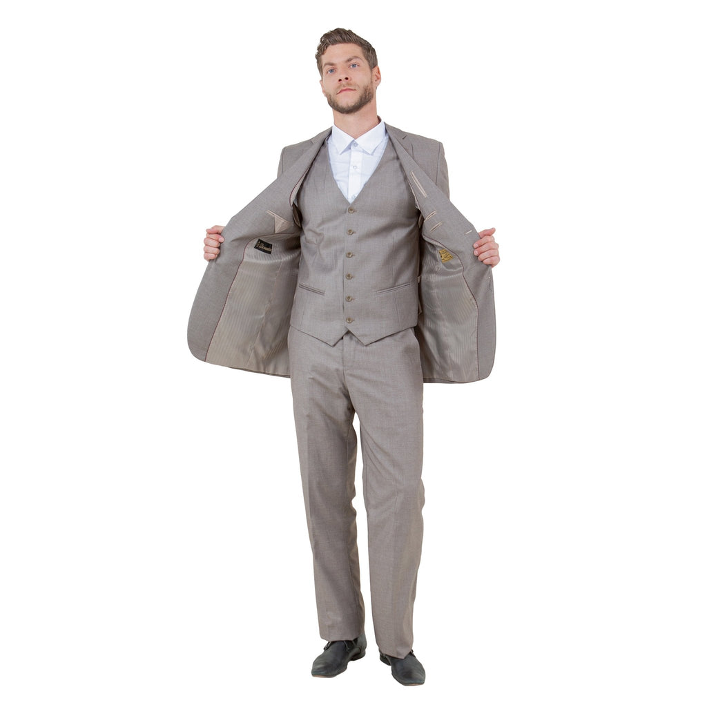 Men's Modern - Fit 3 - Piece Suit Set w/ Jacket, Vest and Pants - Bundle Bus