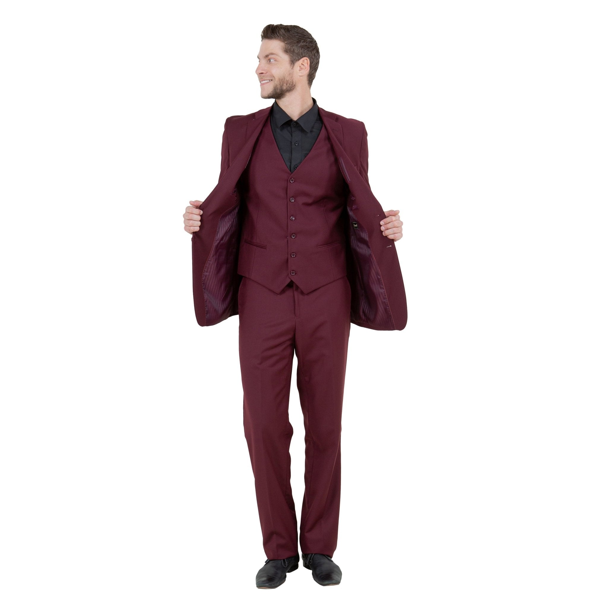 Men's Modern - Fit 3 - Piece Suit Set w/ Jacket, Vest and Pants - Bundle Bus