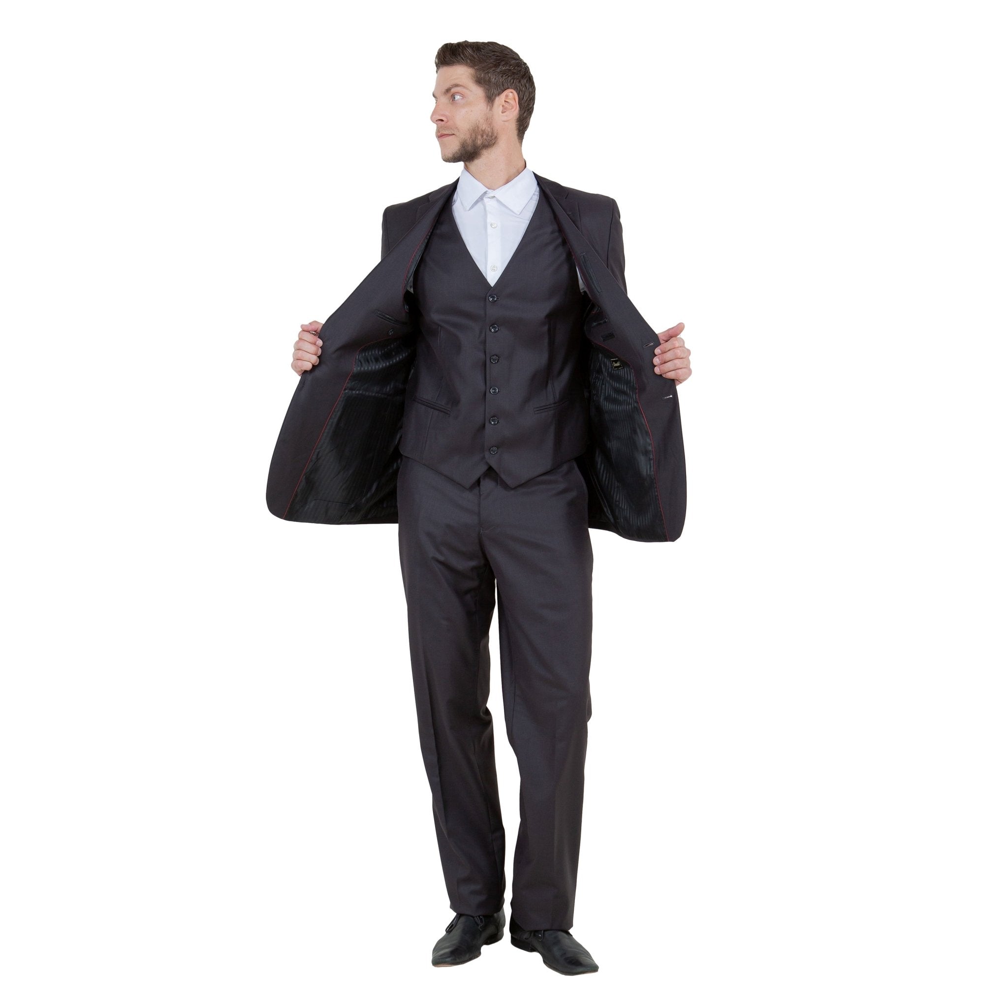 Men's Modern - Fit 3 - Piece Suit Set w/ Jacket, Vest and Pants - Bundle Bus