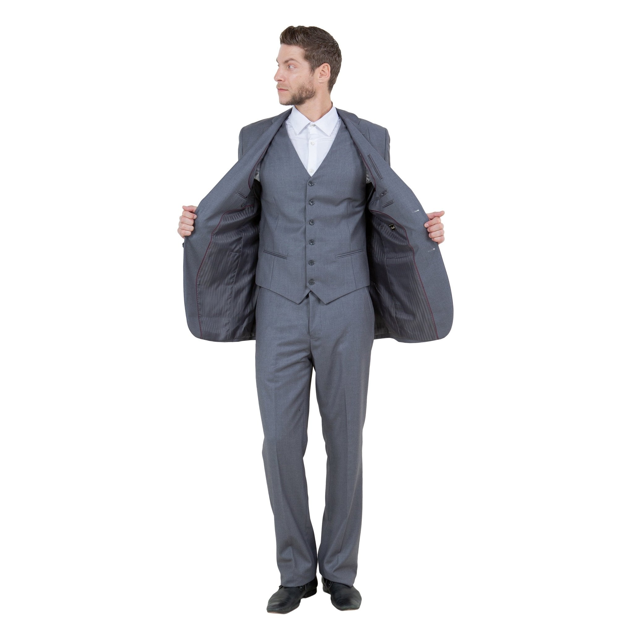 Men's Modern - Fit 3 - Piece Suit Set w/ Jacket, Vest and Pants - Bundle Bus