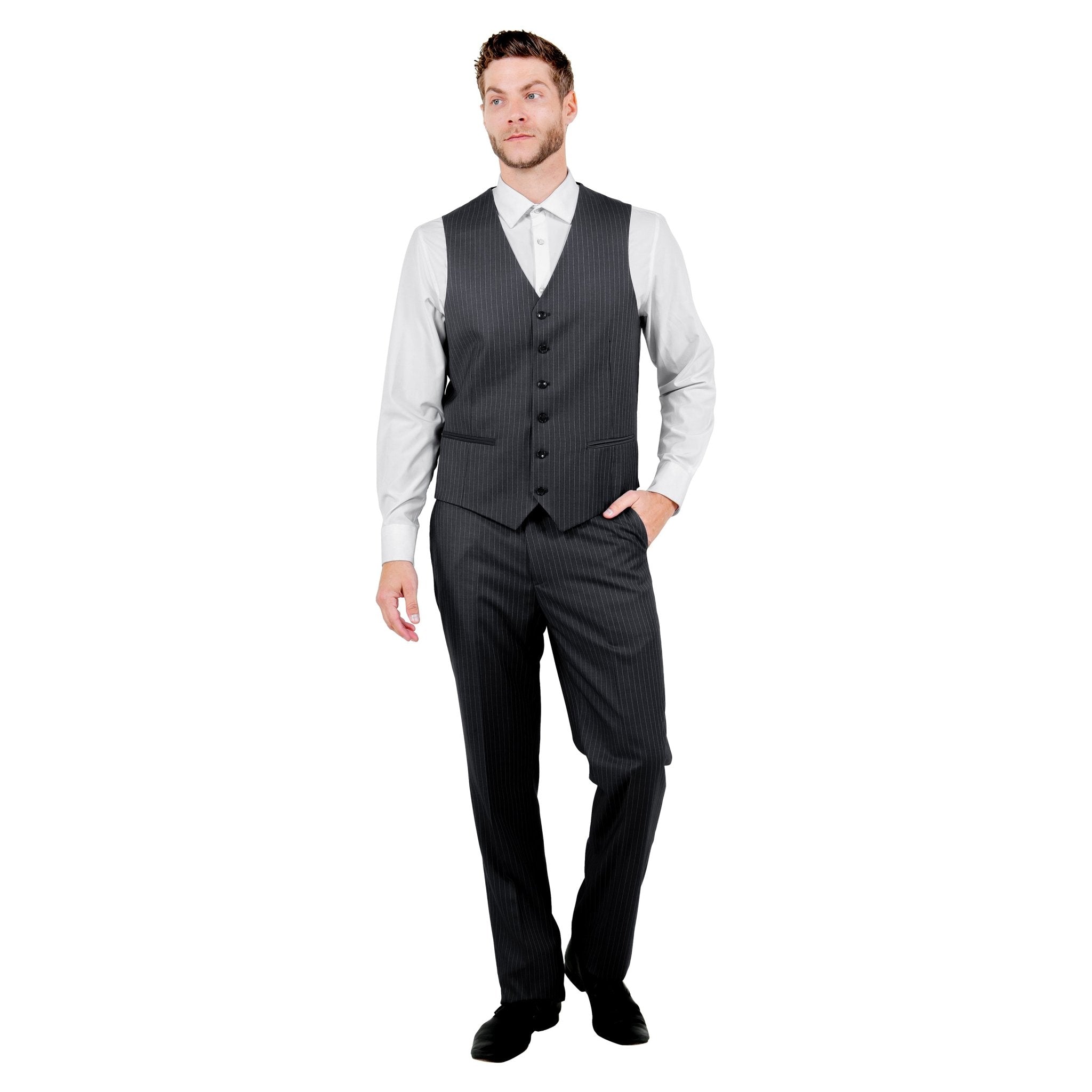 Men's Modern - Fit 3pc Pinstripe Suit, Notch Lapel - Bundle Bus