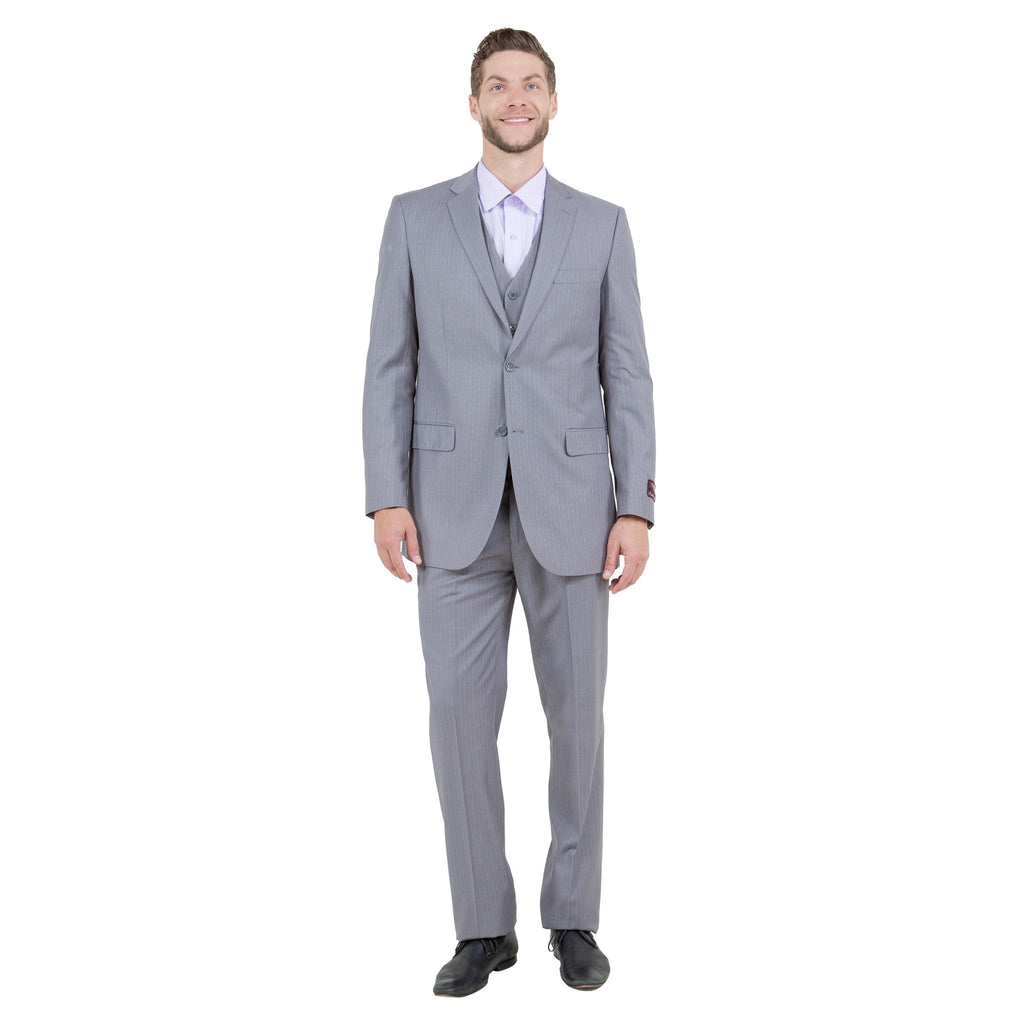 Men's Modern - Fit 3pc Pinstripe Suit, Notch Lapel - Bundle Bus