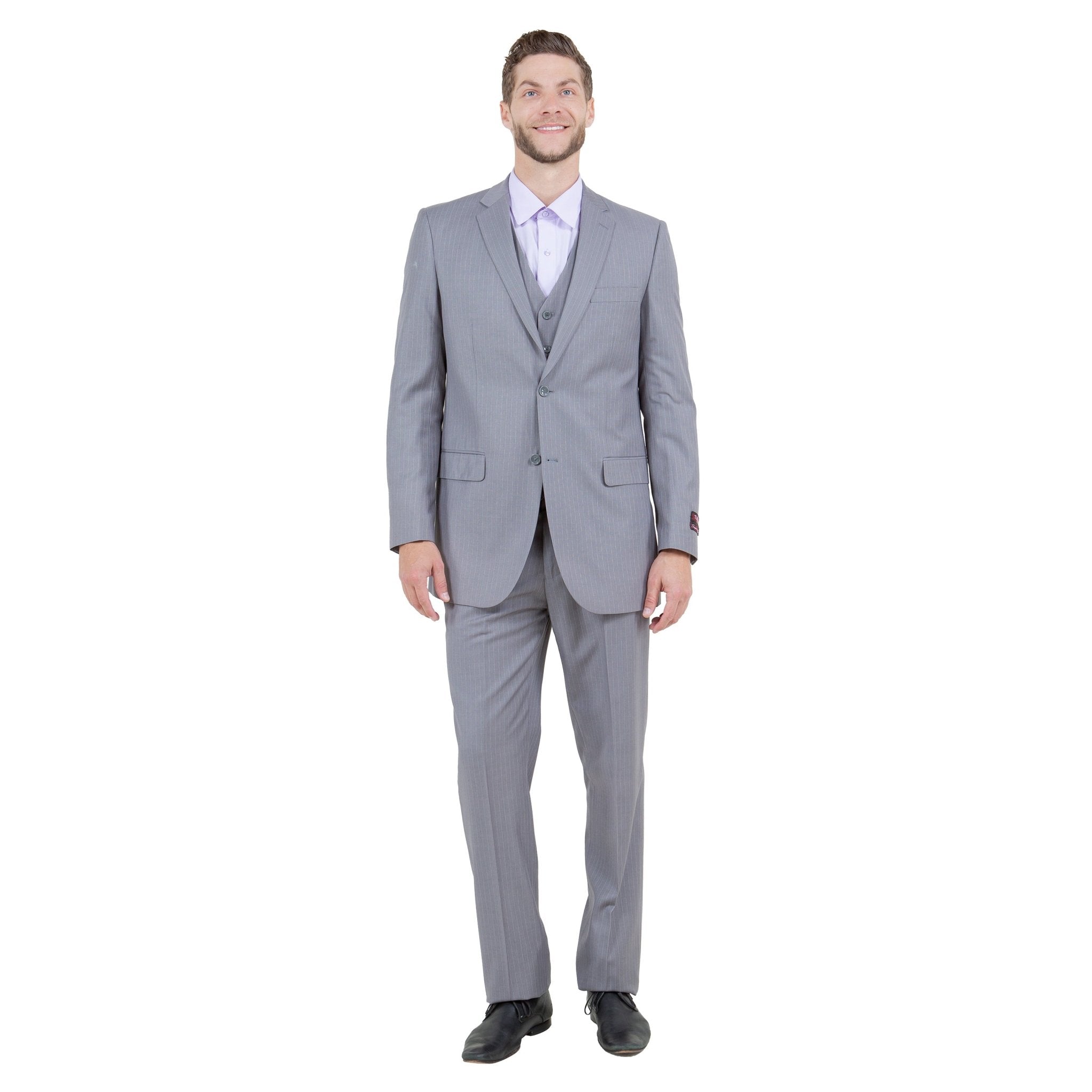 Men's Modern - Fit 3pc Pinstripe Suit, Notch Lapel - Bundle Bus