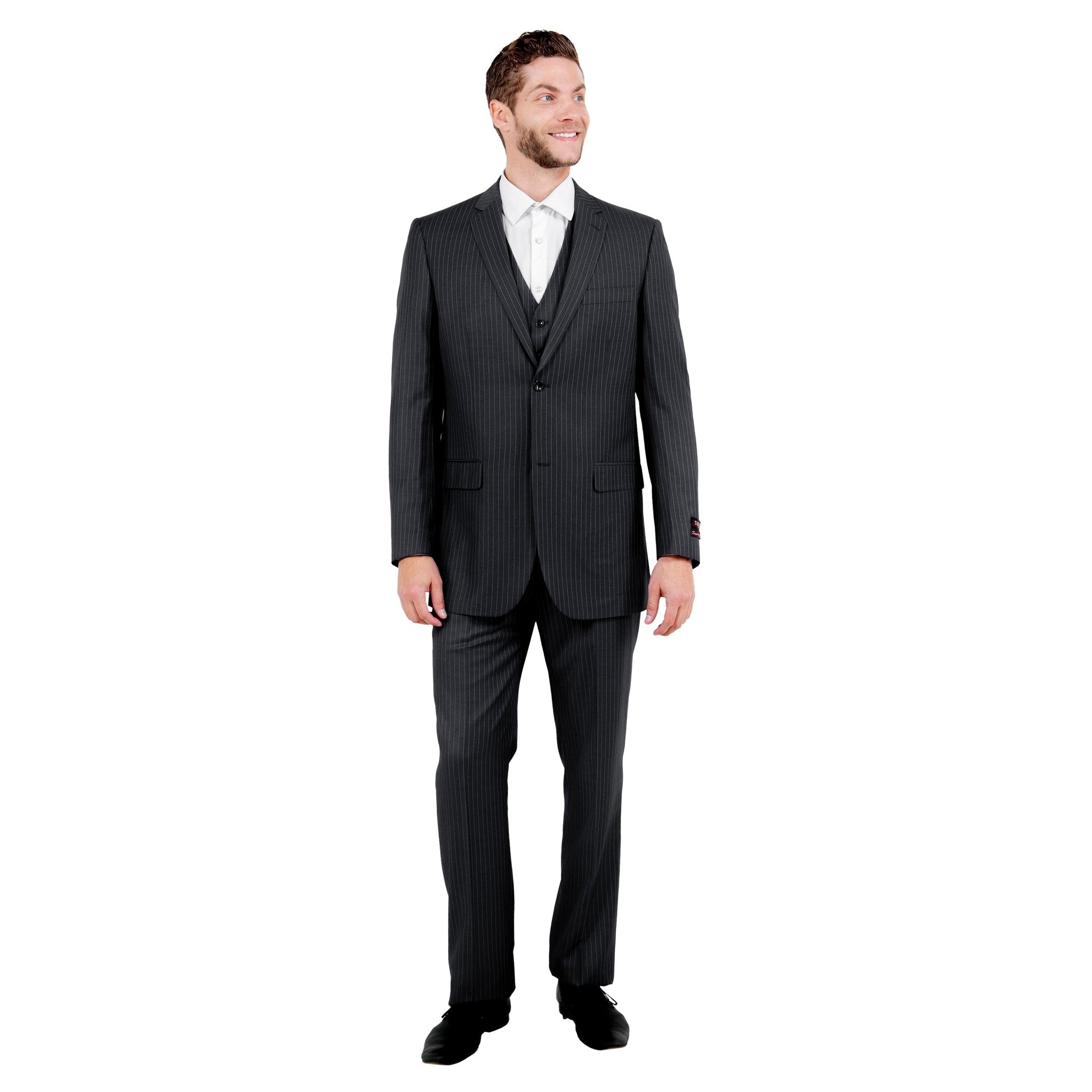 Men's Modern - Fit 3pc Pinstripe Suit, Notch Lapel - Bundle Bus