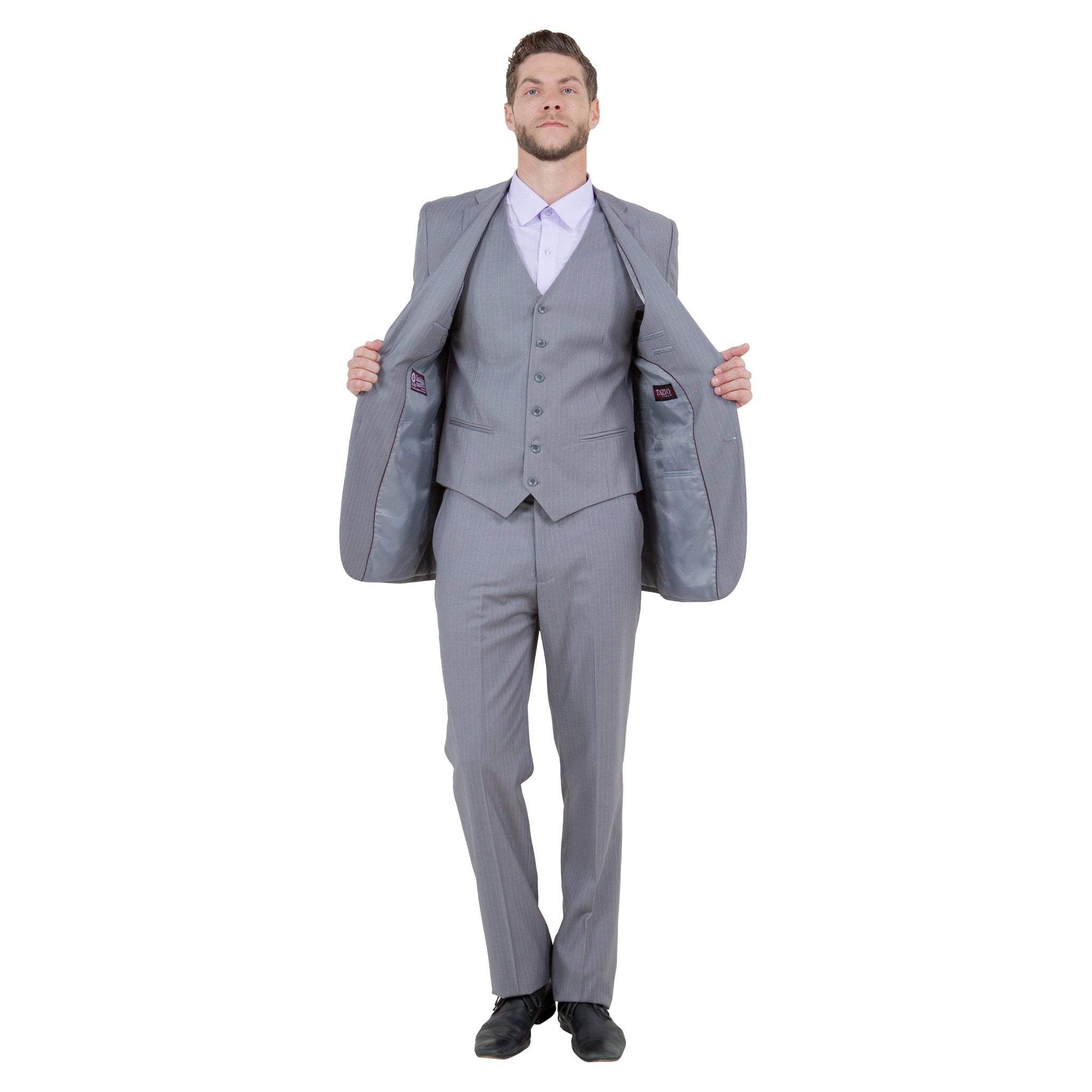 Men's Modern - Fit 3pc Pinstripe Suit, Notch Lapel - Bundle Bus