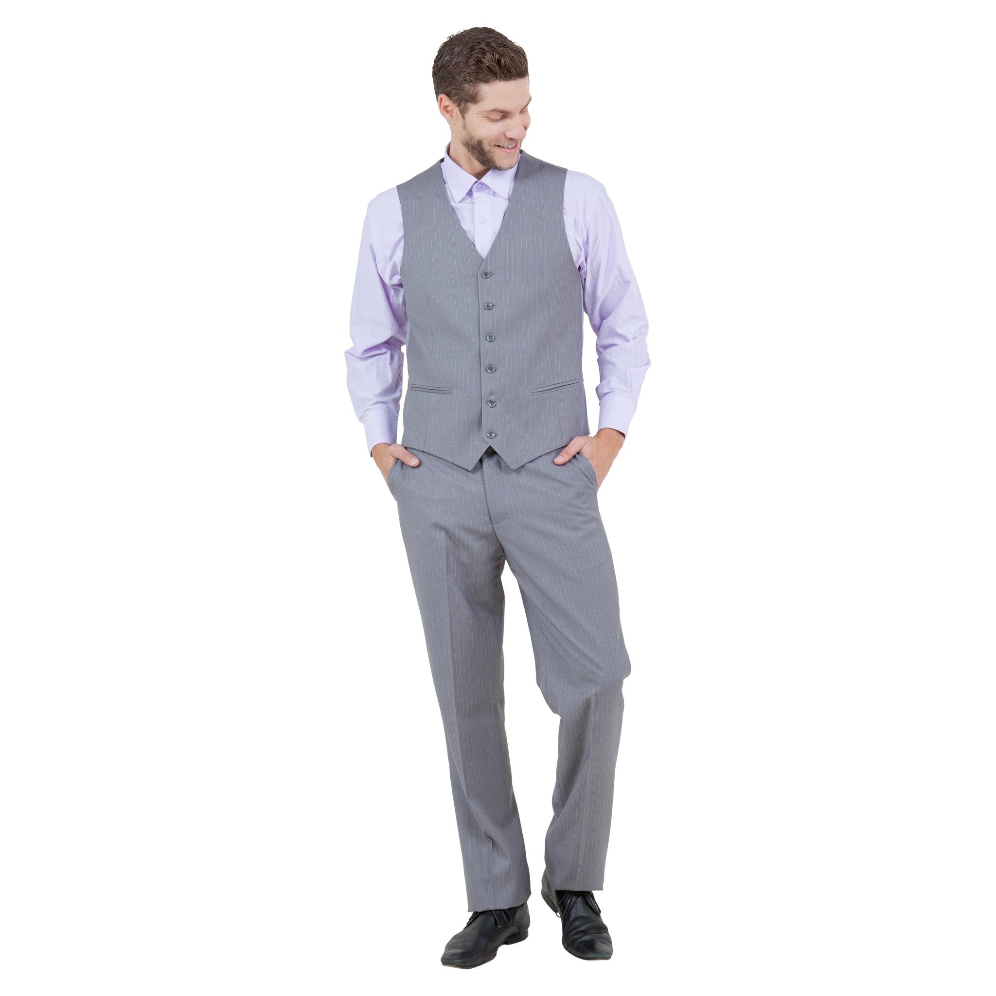 Men's Modern - Fit 3pc Pinstripe Suit, Notch Lapel - Bundle Bus
