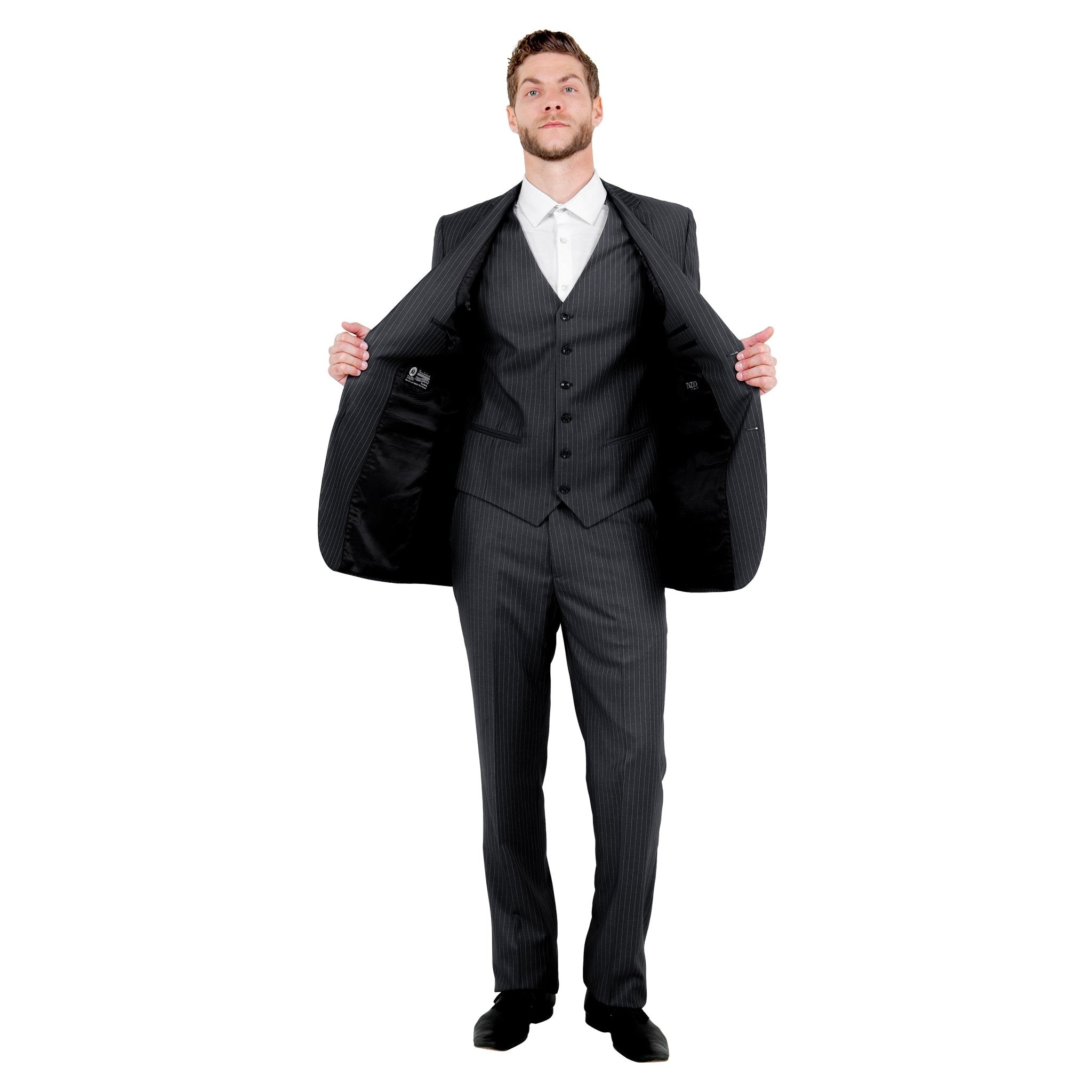 Men's Modern - Fit 3pc Pinstripe Suit, Notch Lapel - Bundle Bus