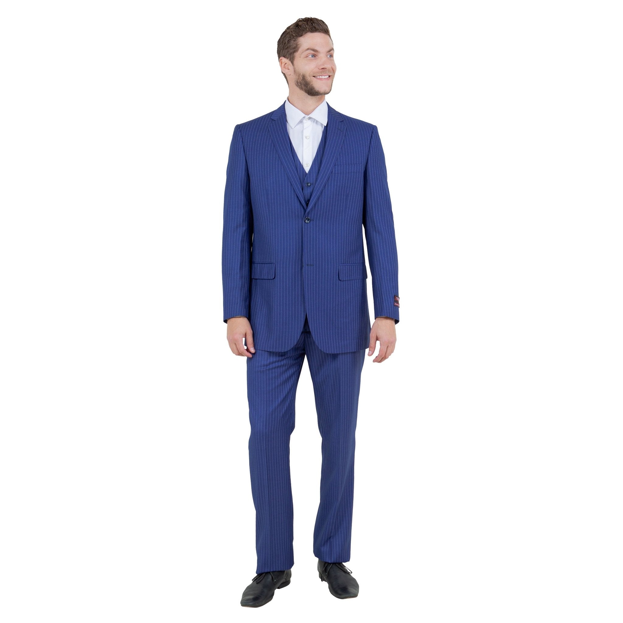 Men's Modern - Fit 3pc Pinstripe Suit, Notch Lapel - Bundle Bus