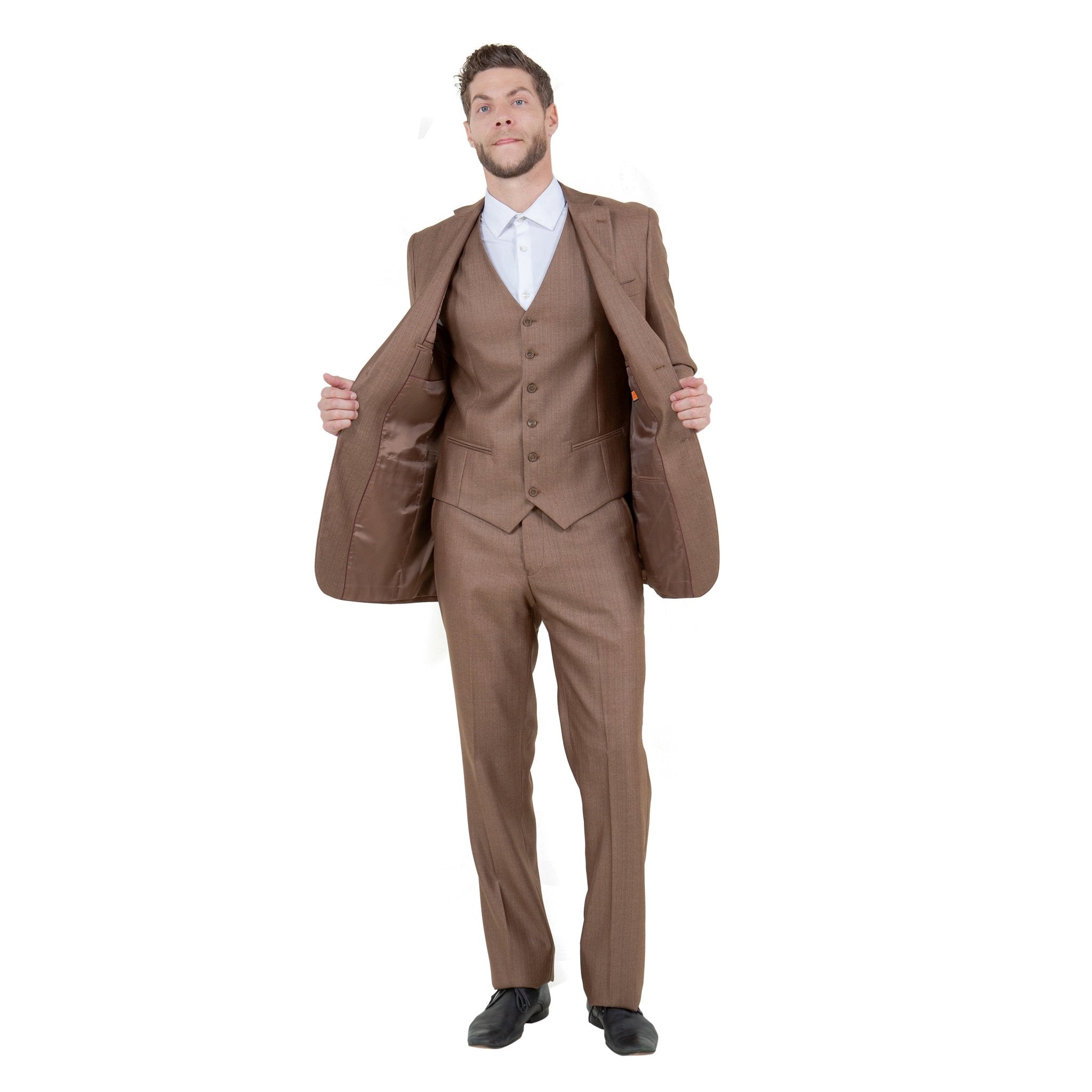 Men's Modern - Fit 3pc Sharkskin Suit Set - Bundle Bus