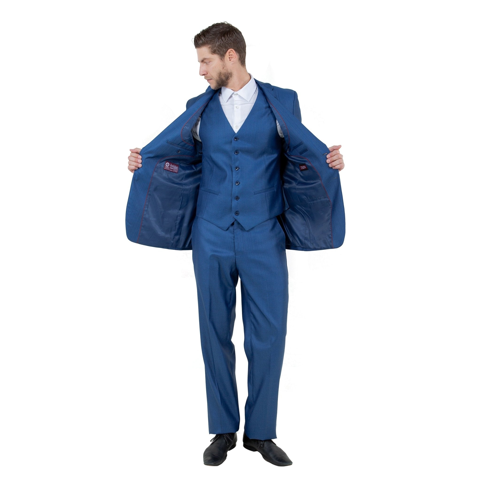 Men's Modern - Fit 3pc Sharkskin Suit Set - Bundle Bus