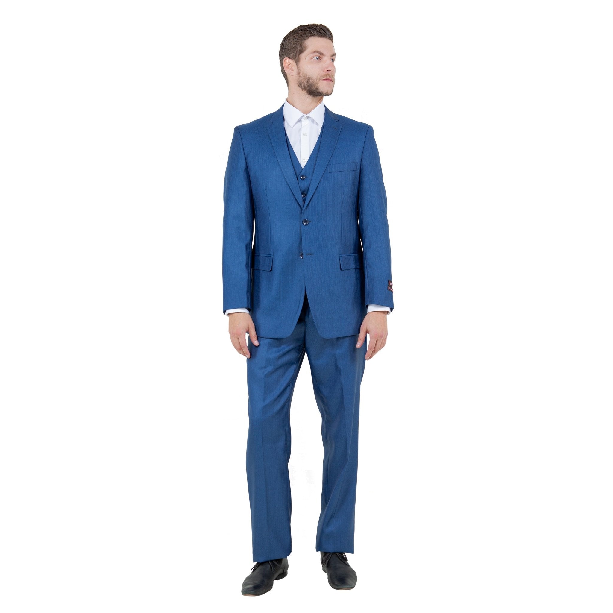 Men's Modern - Fit 3pc Sharkskin Suit Set - Bundle Bus