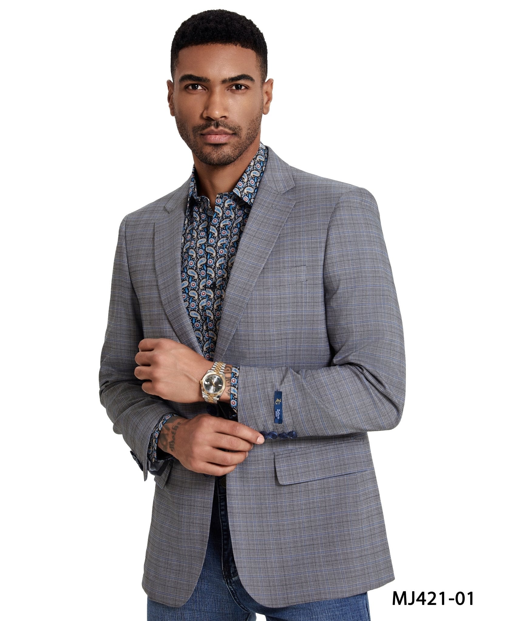 Men's Modern Fit Madras Sport Coat w/ Notch Lapel - Bundle Bus