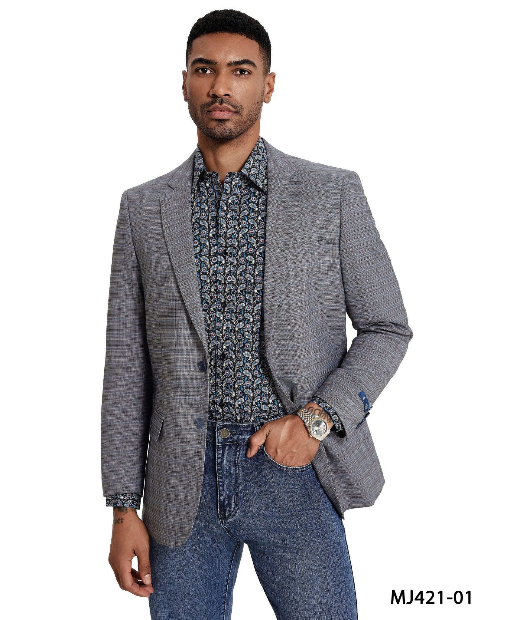 Men's Modern Fit Madras Sport Coat w/ Notch Lapel - Bundle Bus