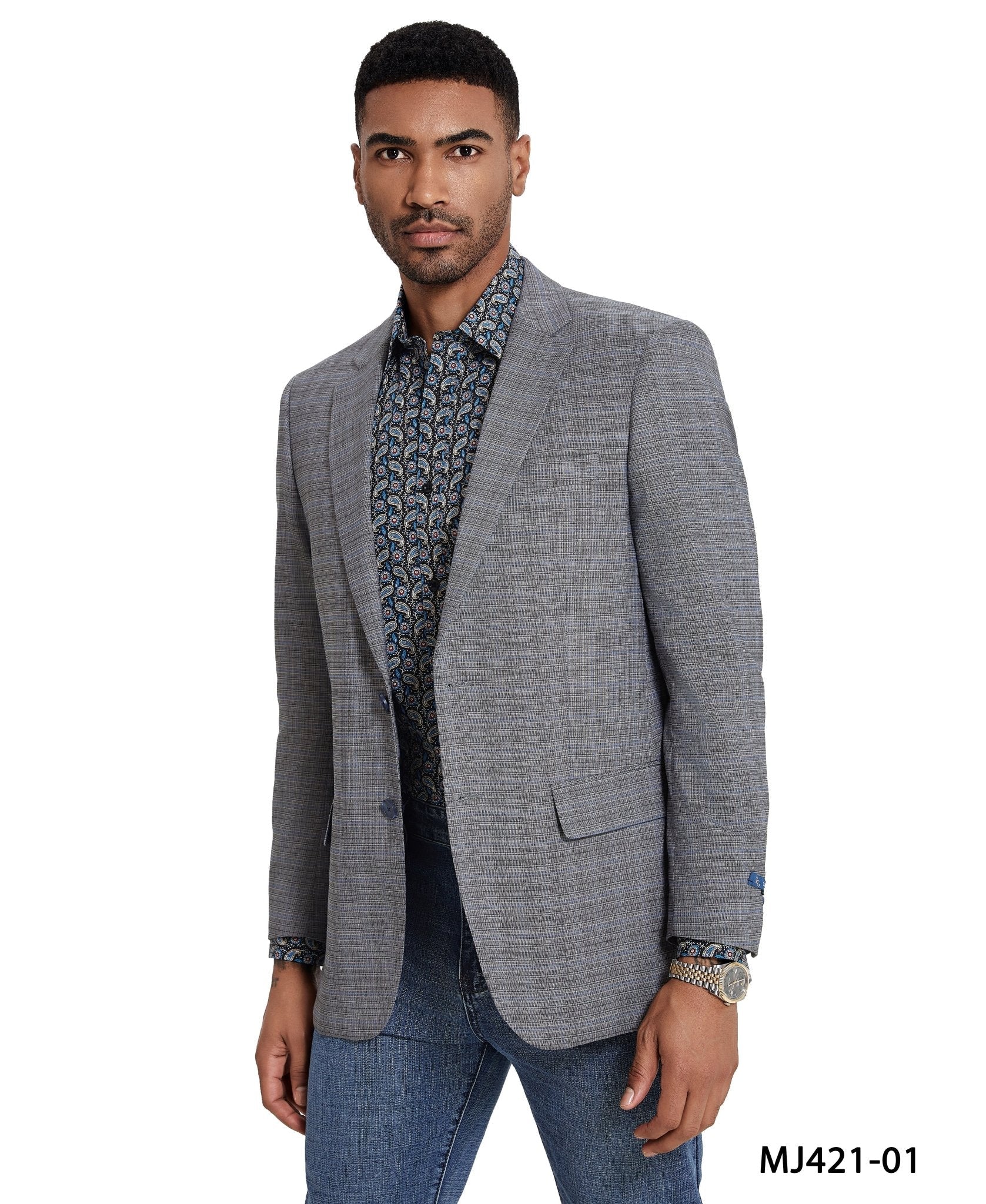 Men's Modern Fit Madras Sport Coat w/ Notch Lapel - Bundle Bus