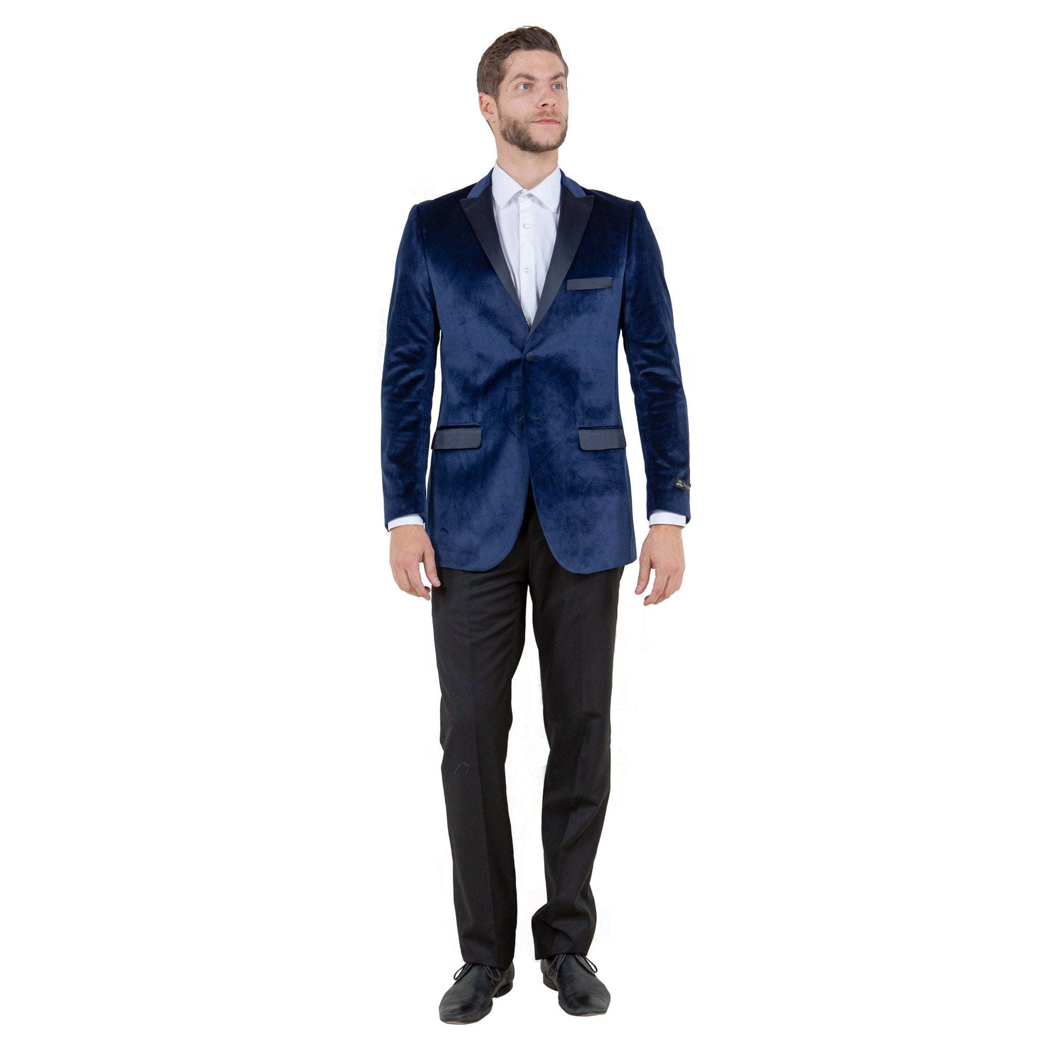 Men's Modern Fit Velvet Blazer w/ Elbow Patch - Bundle Bus