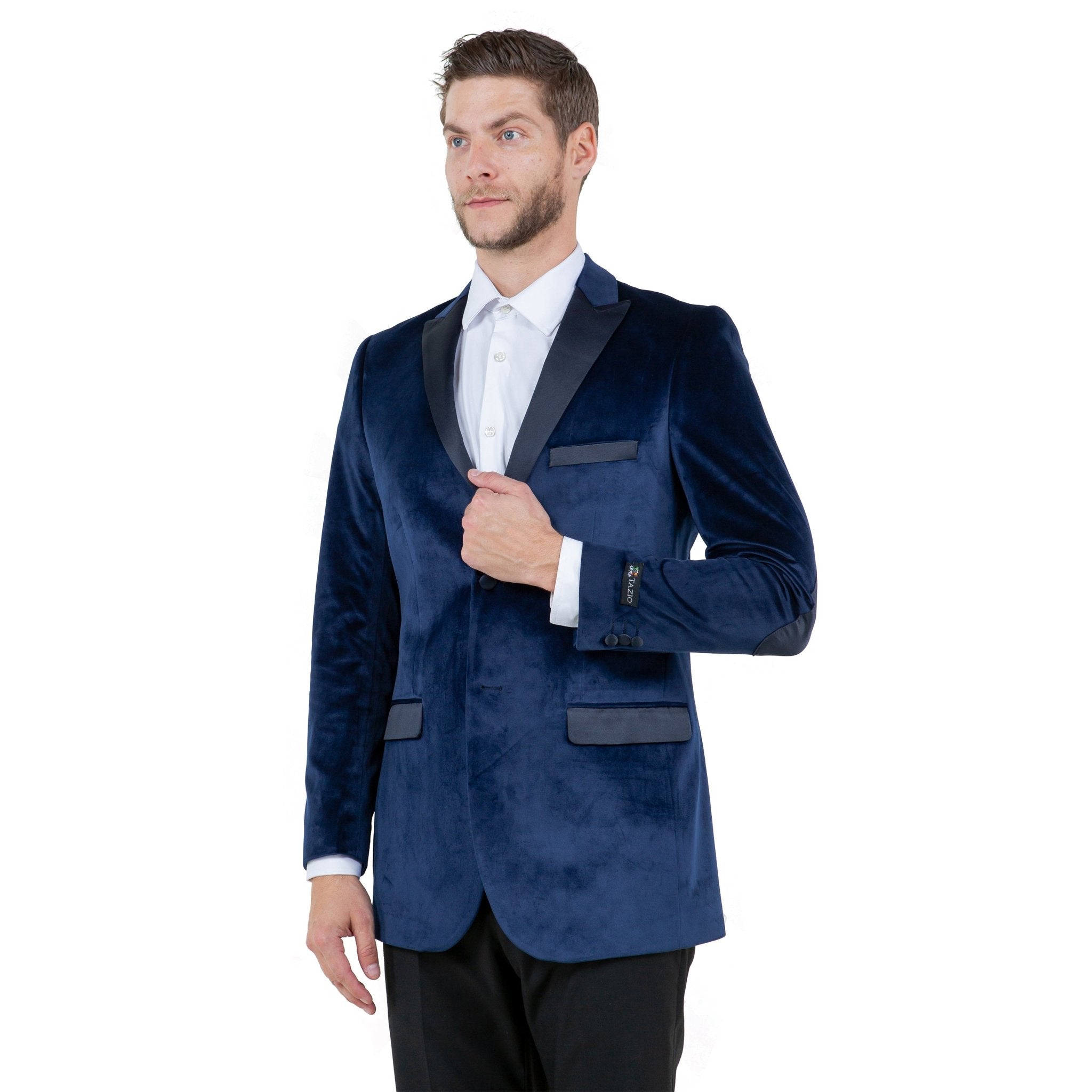 Men's Modern Fit Velvet Blazer w/ Elbow Patch - Bundle Bus