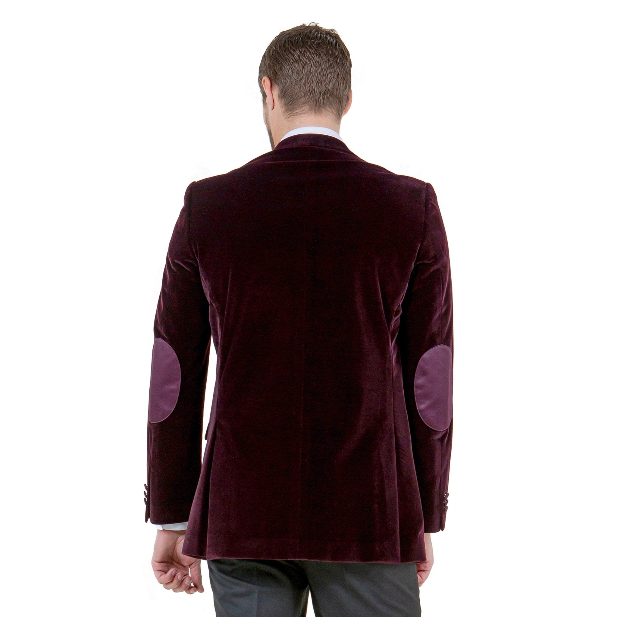 Men's Modern Fit Velvet Blazer w/ Elbow Patch - Bundle Bus