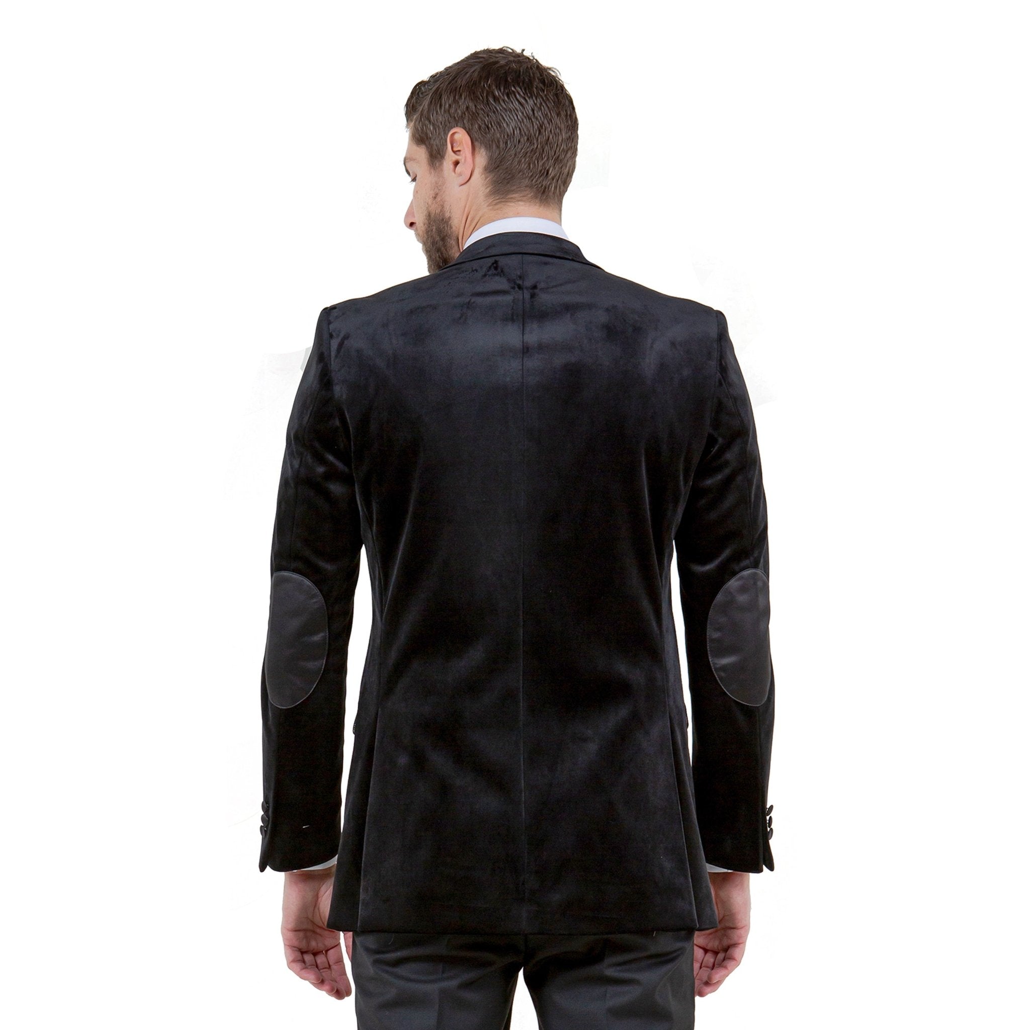 Men's Modern Fit Velvet Blazer w/ Elbow Patch - Bundle Bus