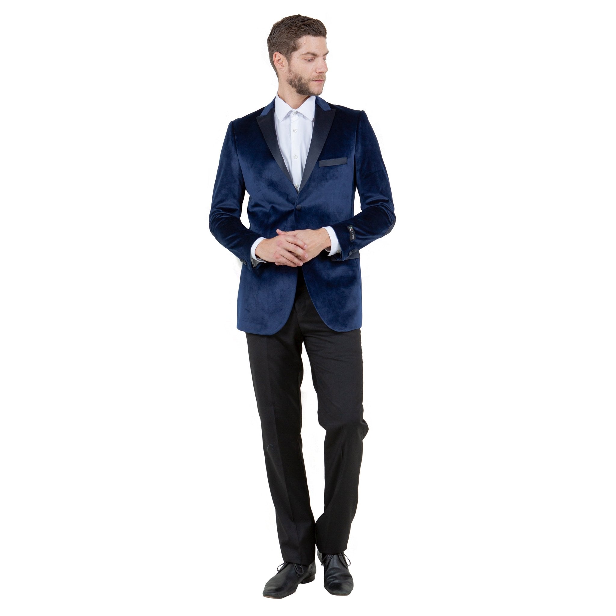 Men's Modern Fit Velvet Blazer w/ Elbow Patch - Bundle Bus