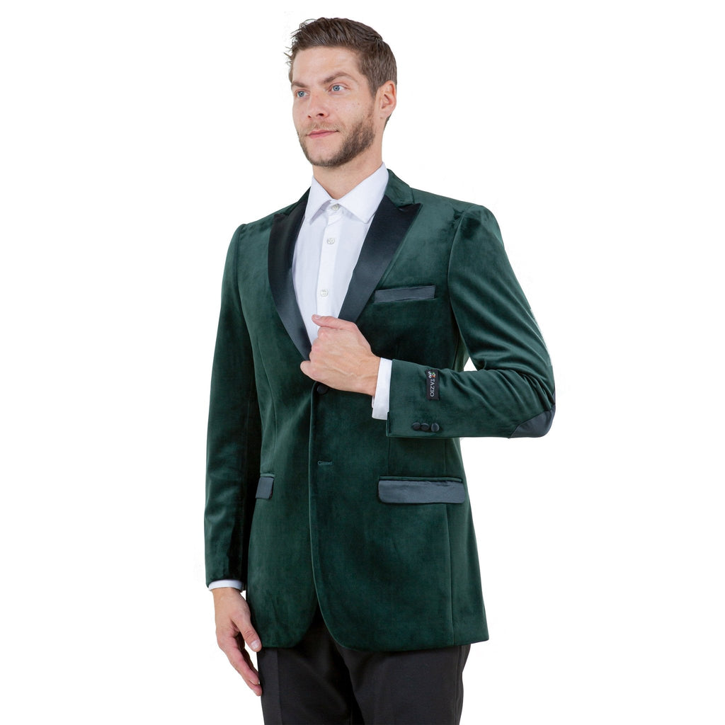 Men's Modern Fit Velvet Blazer w/ Elbow Patch - Bundle Bus