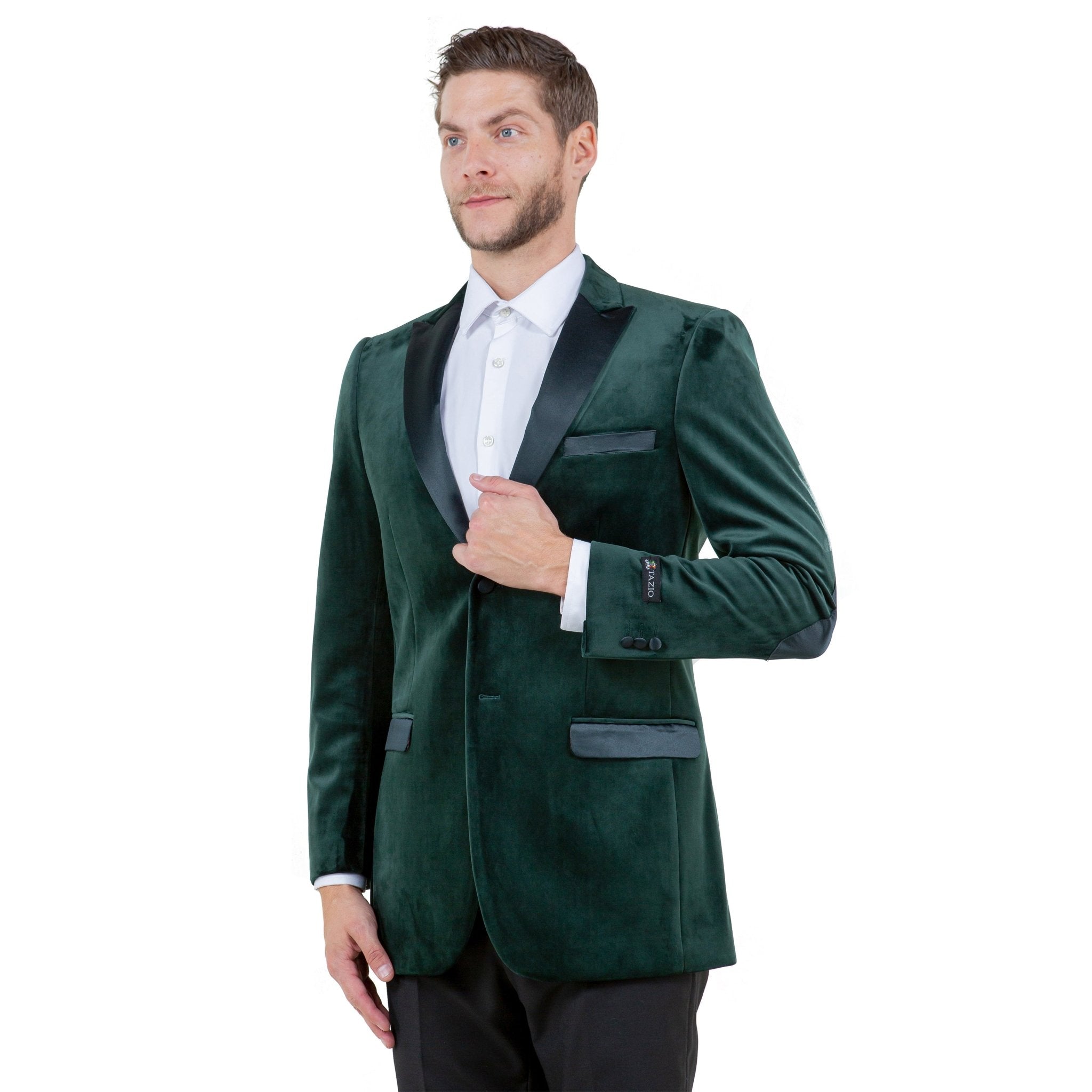 Men's Modern Fit Velvet Blazer w/ Elbow Patch - Bundle Bus