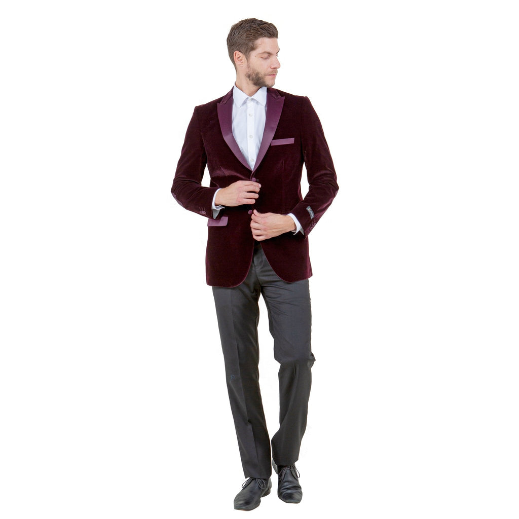 Men's Modern Fit Velvet Blazer w/ Elbow Patch - Bundle Bus
