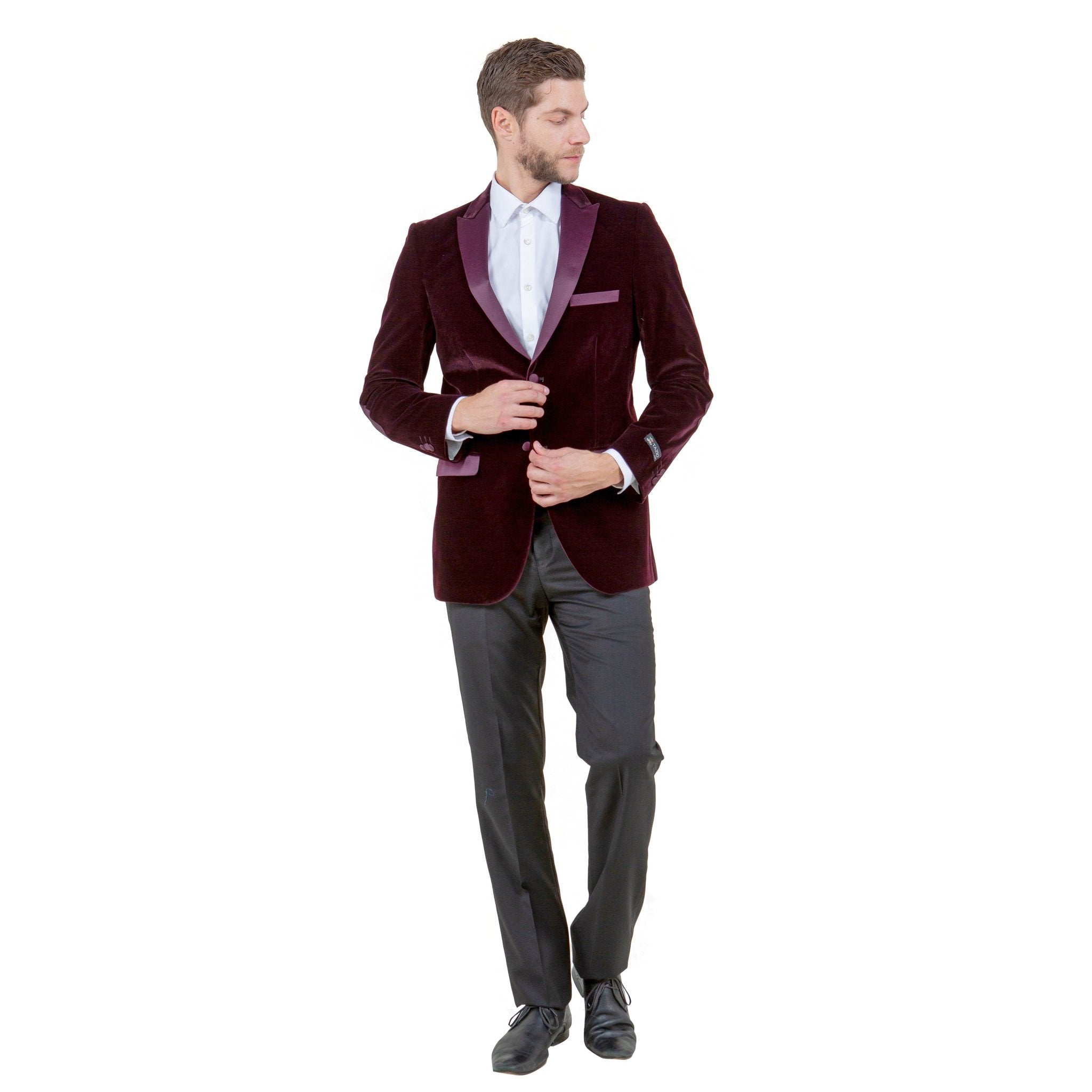 Men's Modern Fit Velvet Blazer w/ Elbow Patch - Bundle Bus